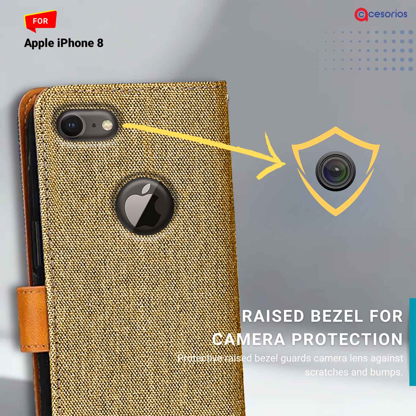 Accesorios Apple iPhone 8 denim flip cover – Light Brown – Image 2 #color_light b