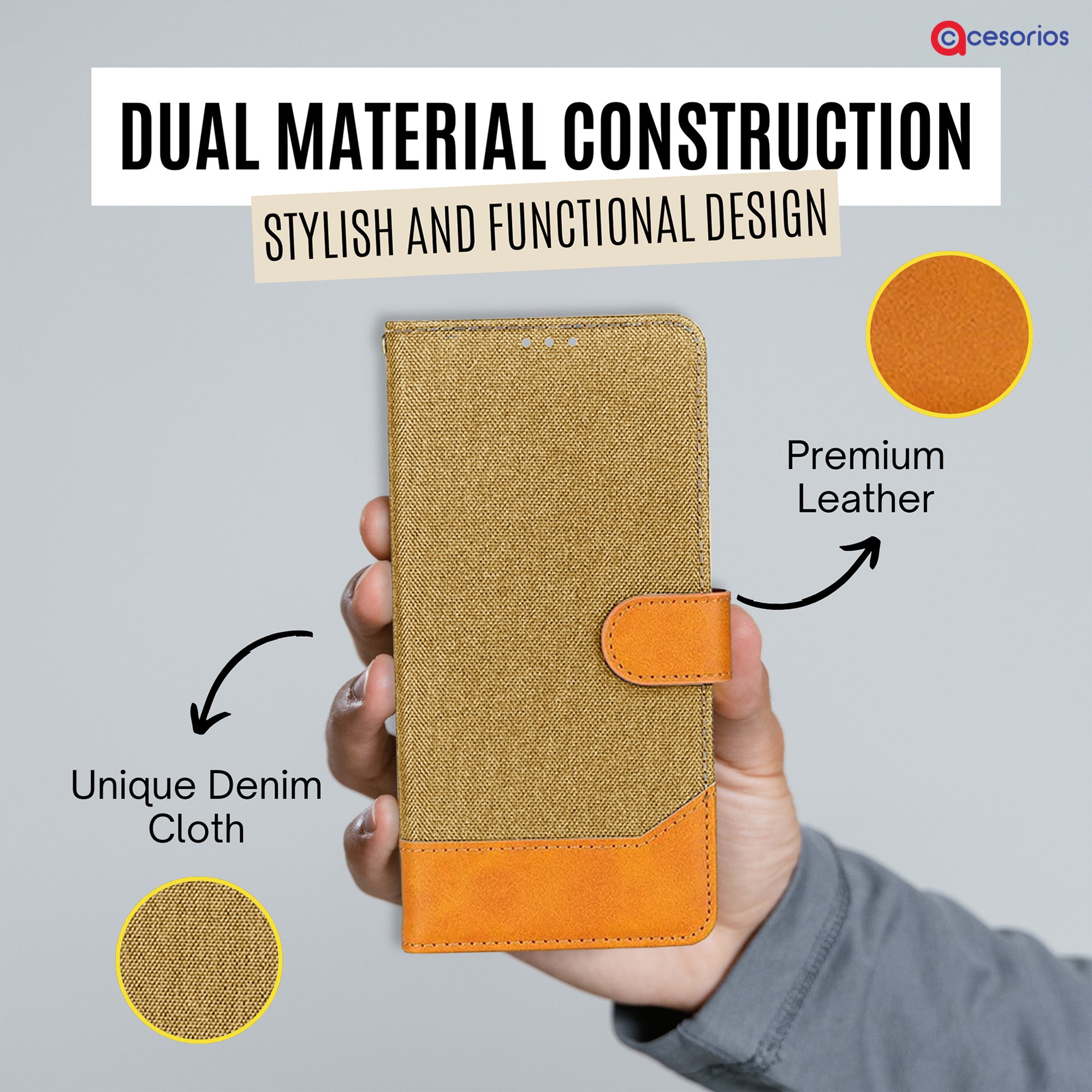 Accesorios Mia2 denim flip cover – Light Brown – Image 3 #color_light b