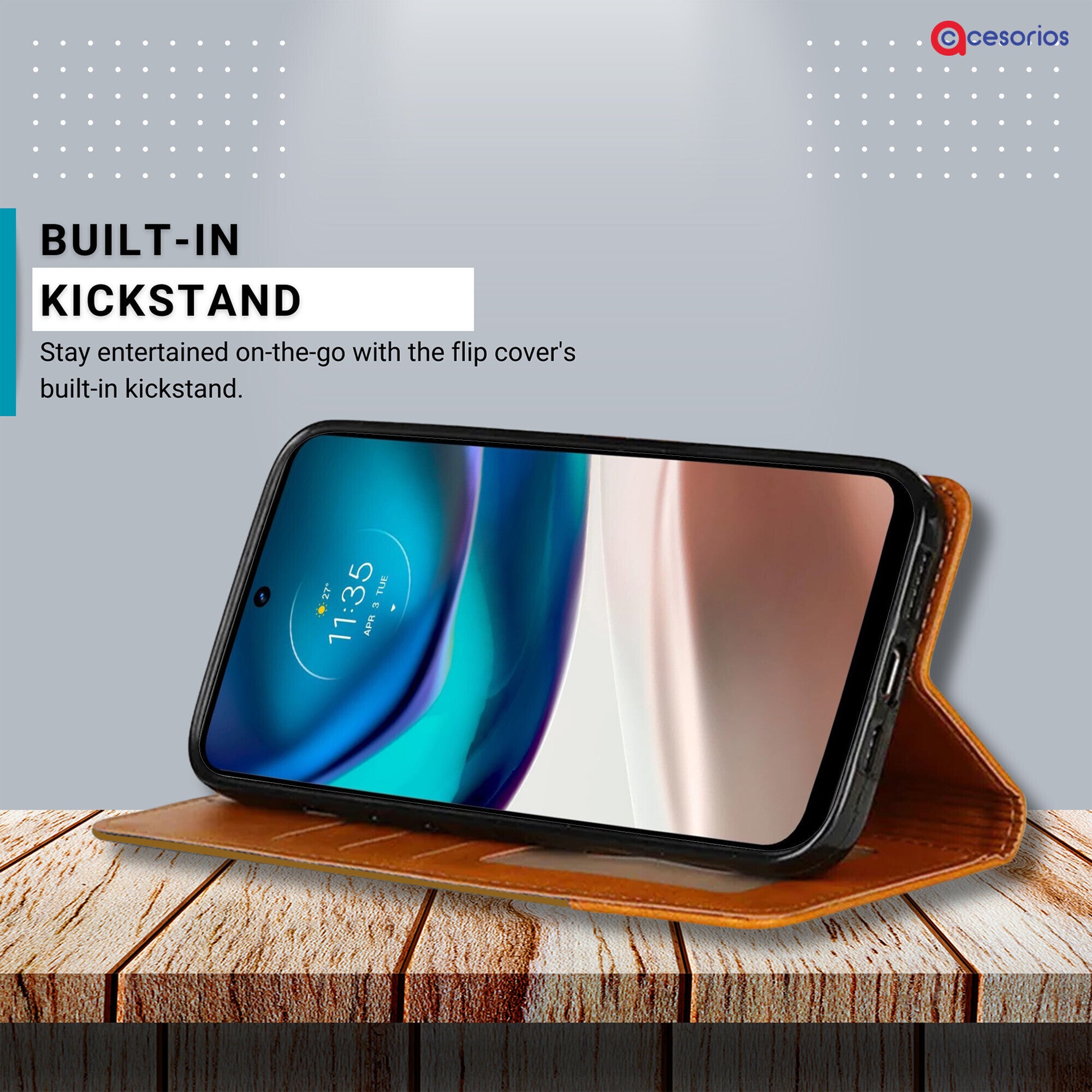 Accesorios Moto G42 denim flip cover – Light Brown – Image 4 #color_light brown