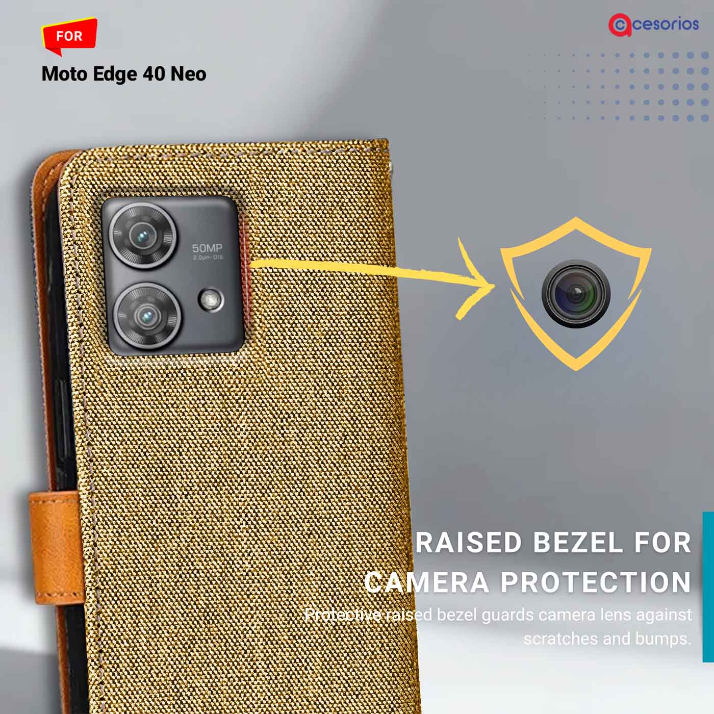 Accesorios Moto Edge 40 Neo denim flip cover – Light Brown – Image 2 #color_light b