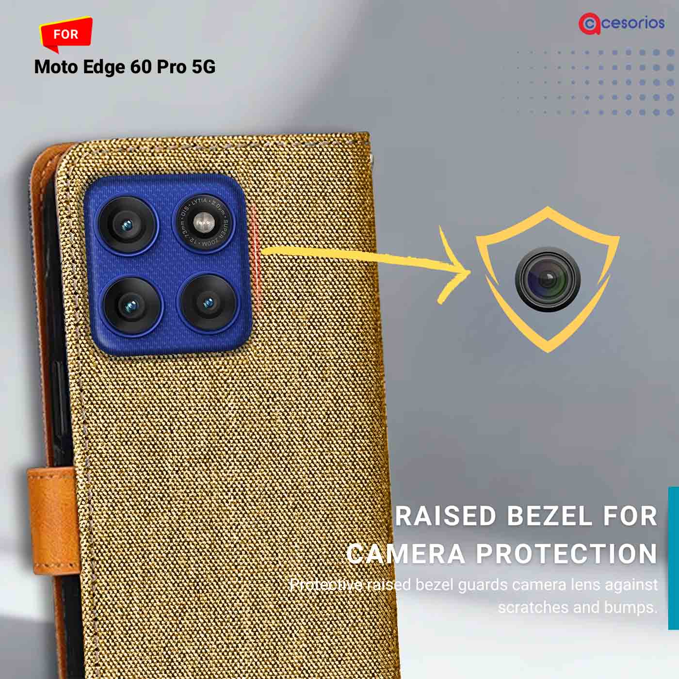 Accesorios Moto Edge 60 Pro 5G denim flip cover – Light Brown – Image 2 #color_light b