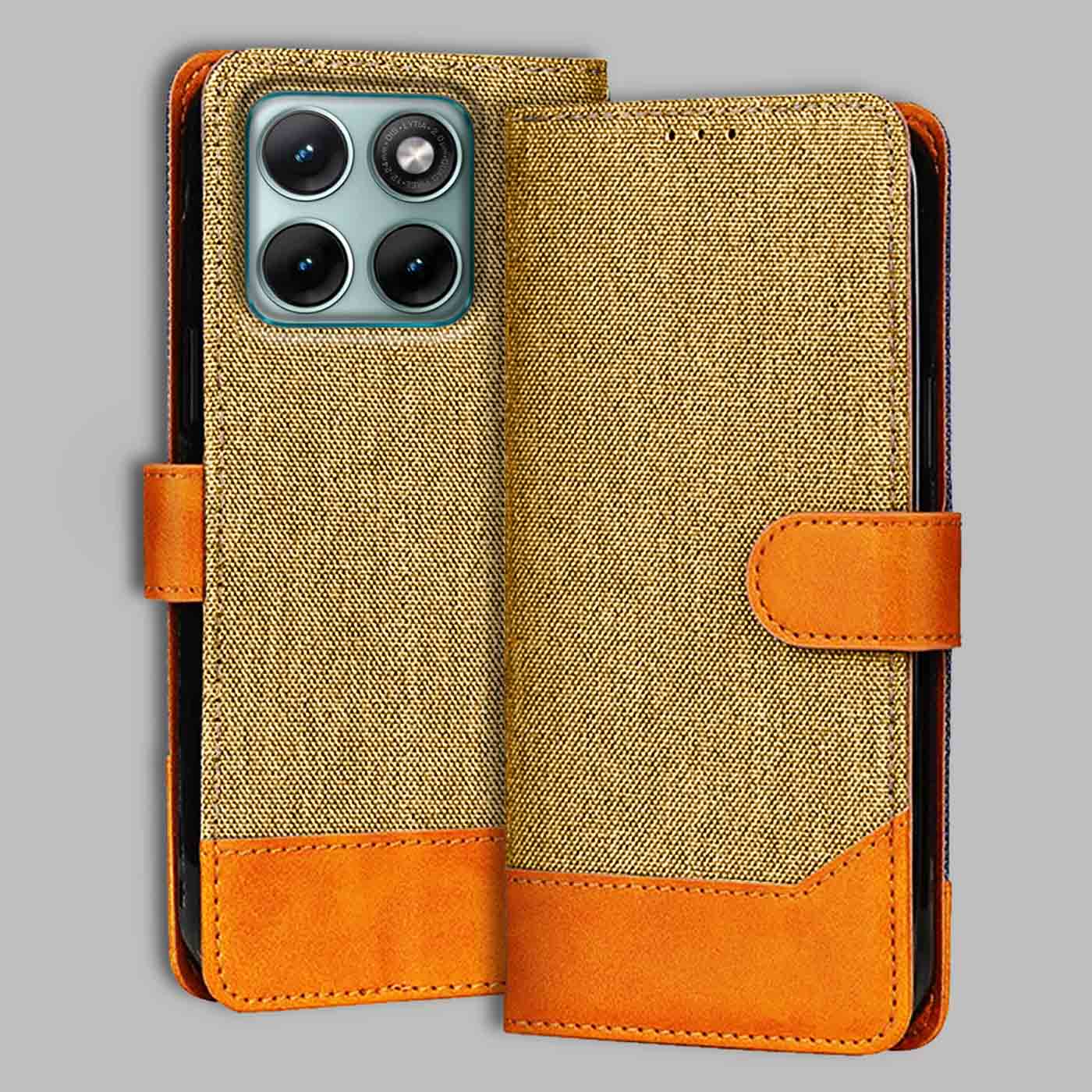 Moto Edge 70 Fusion flip cover in Light Brown — front view by Accesorios