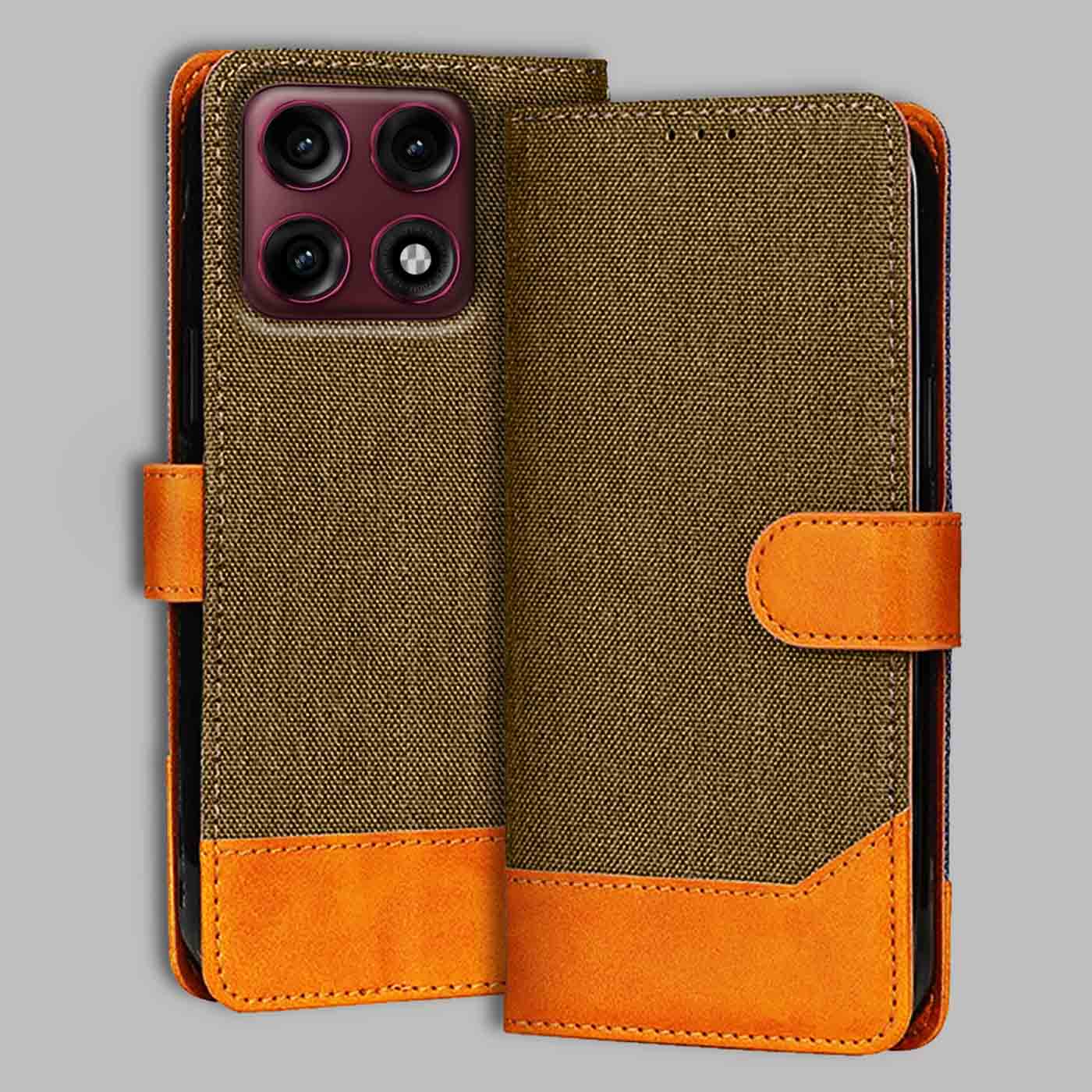 Moto Edge 70 Pro Plus 5G flip cover in Brown — front view by Accesorios