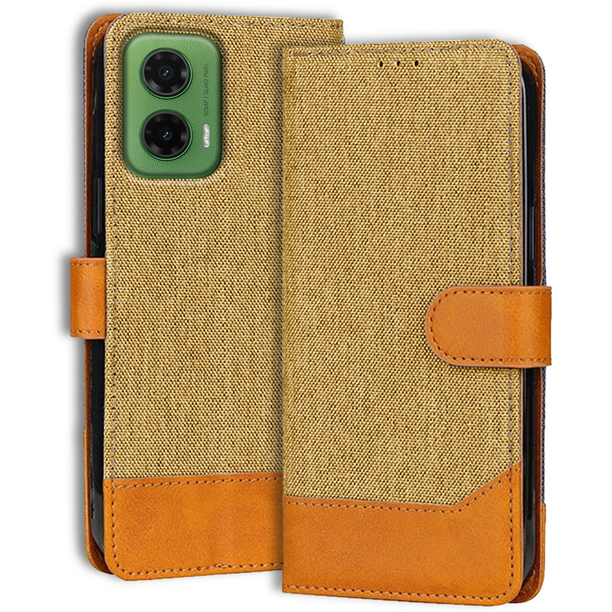 Accesorios Moto G35 denim flip cover – Light Brown – Image 1 #color_light brown