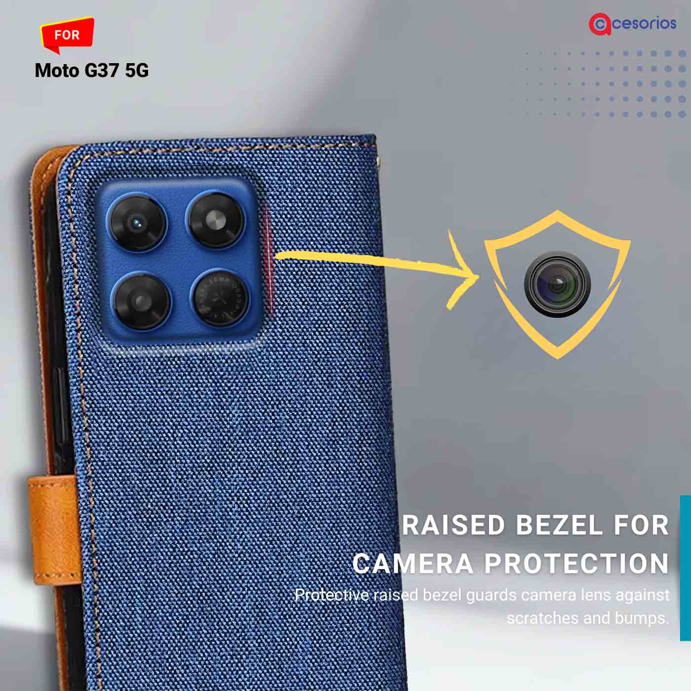 Denim & Leather back panel — Moto G37 5G in Blue mobile case