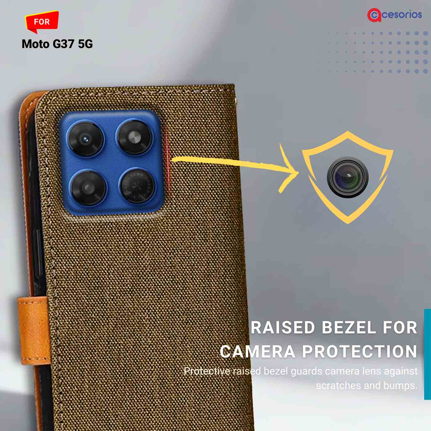 Denim & Leather back panel — Moto G37 5G in Brown mobile case