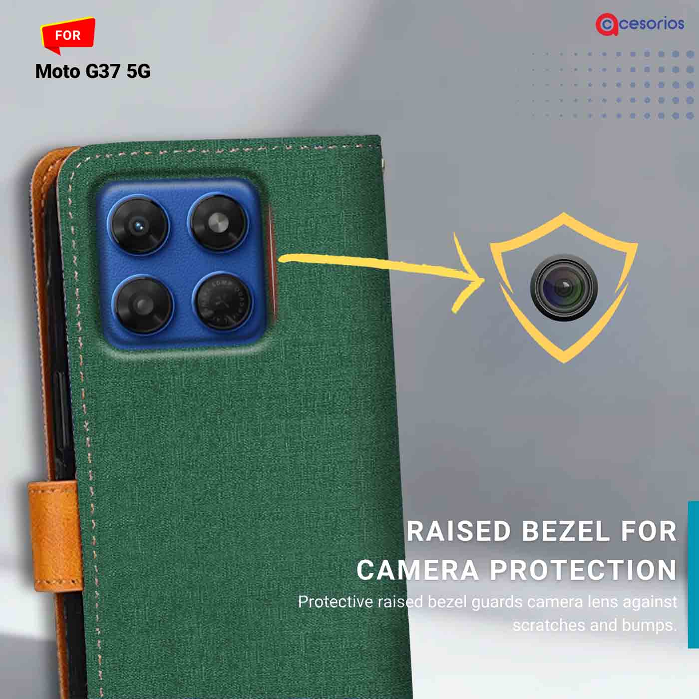 Denim & Leather back panel — Moto G37 5G in Forest Green mobile case