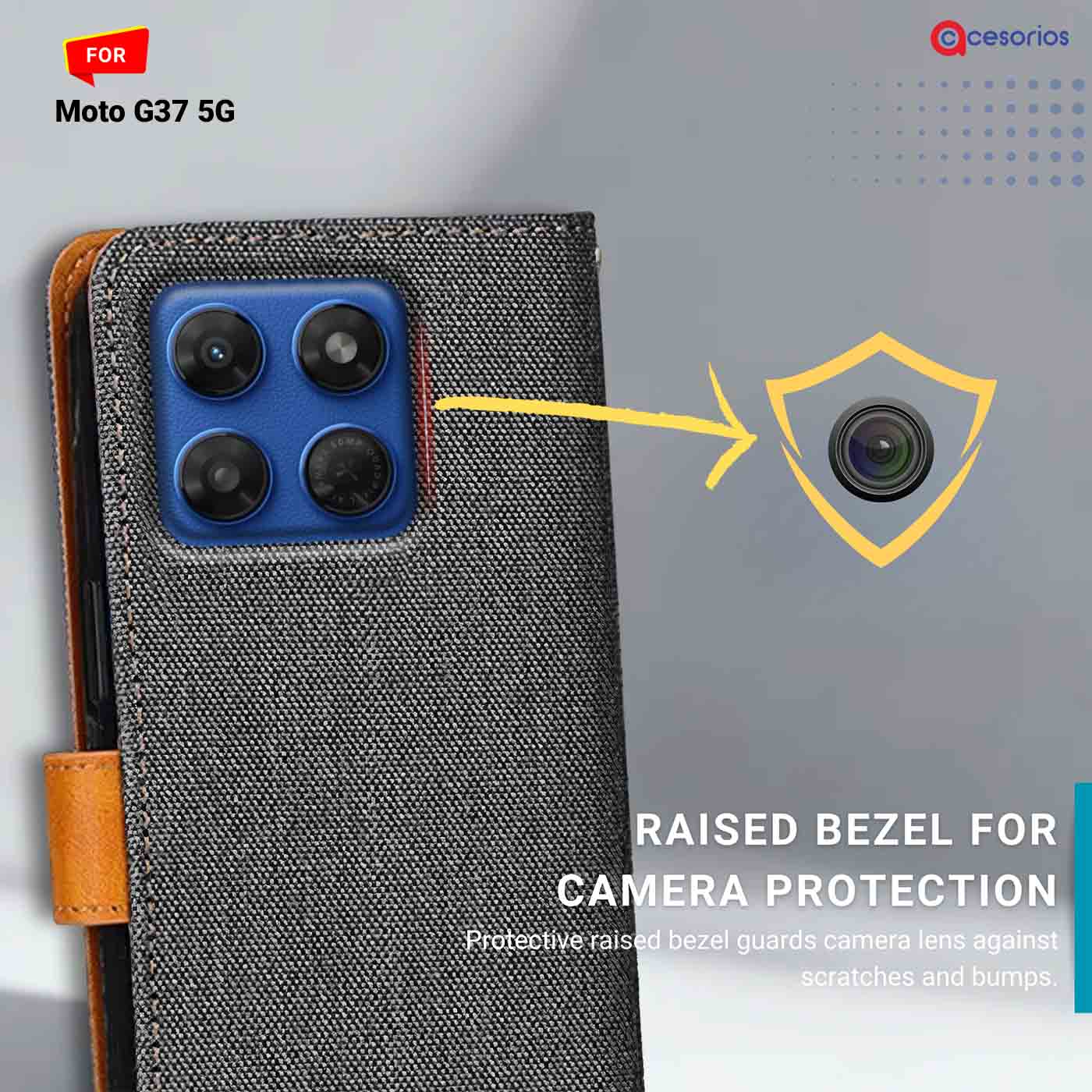 Denim & Leather back panel — Moto G37 5G in Grey mobile case