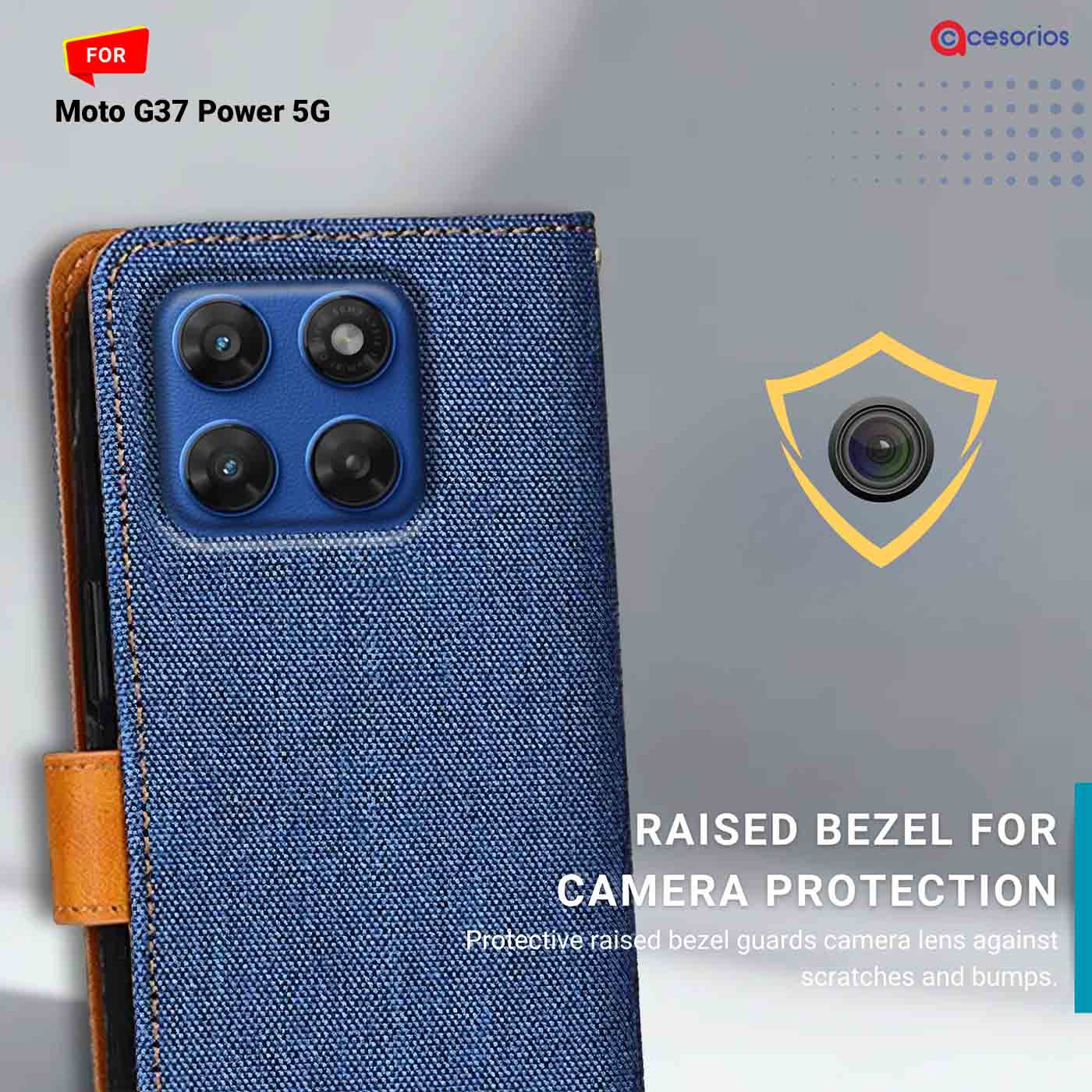 Denim & Leather back panel — Moto G37 Power 5G in Blue mobile case