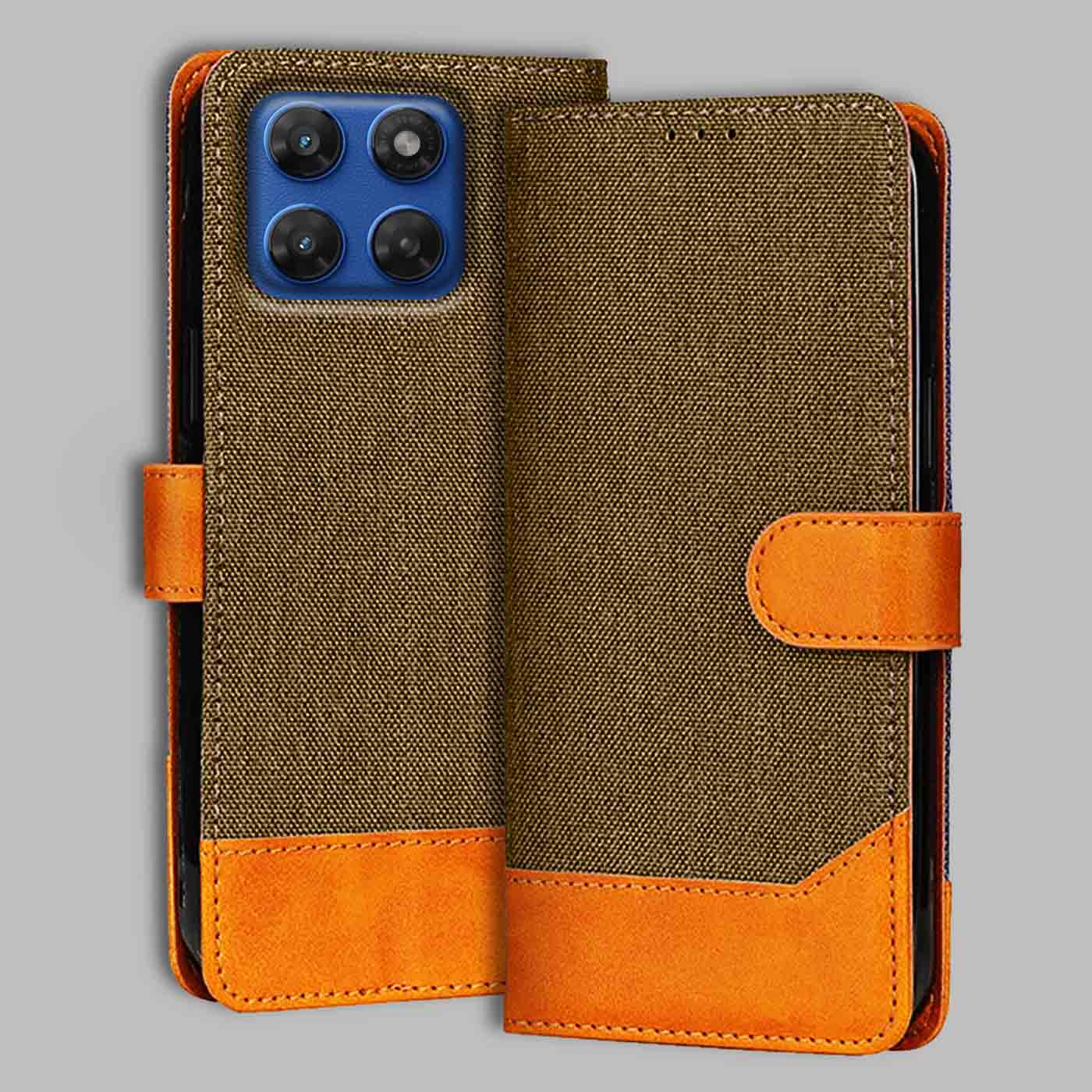 Moto G37 Power 5G flip cover in Brown — front view by Accesorios