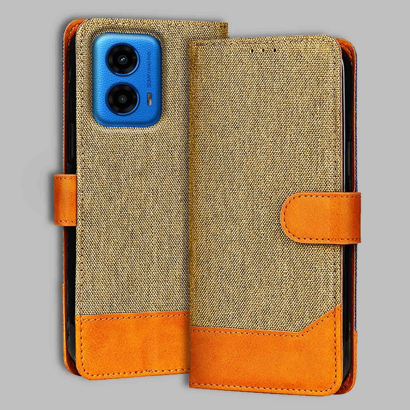 Accesorios Moto G45 5G denim flip cover – Light Brown – Image 1 #color_light b
