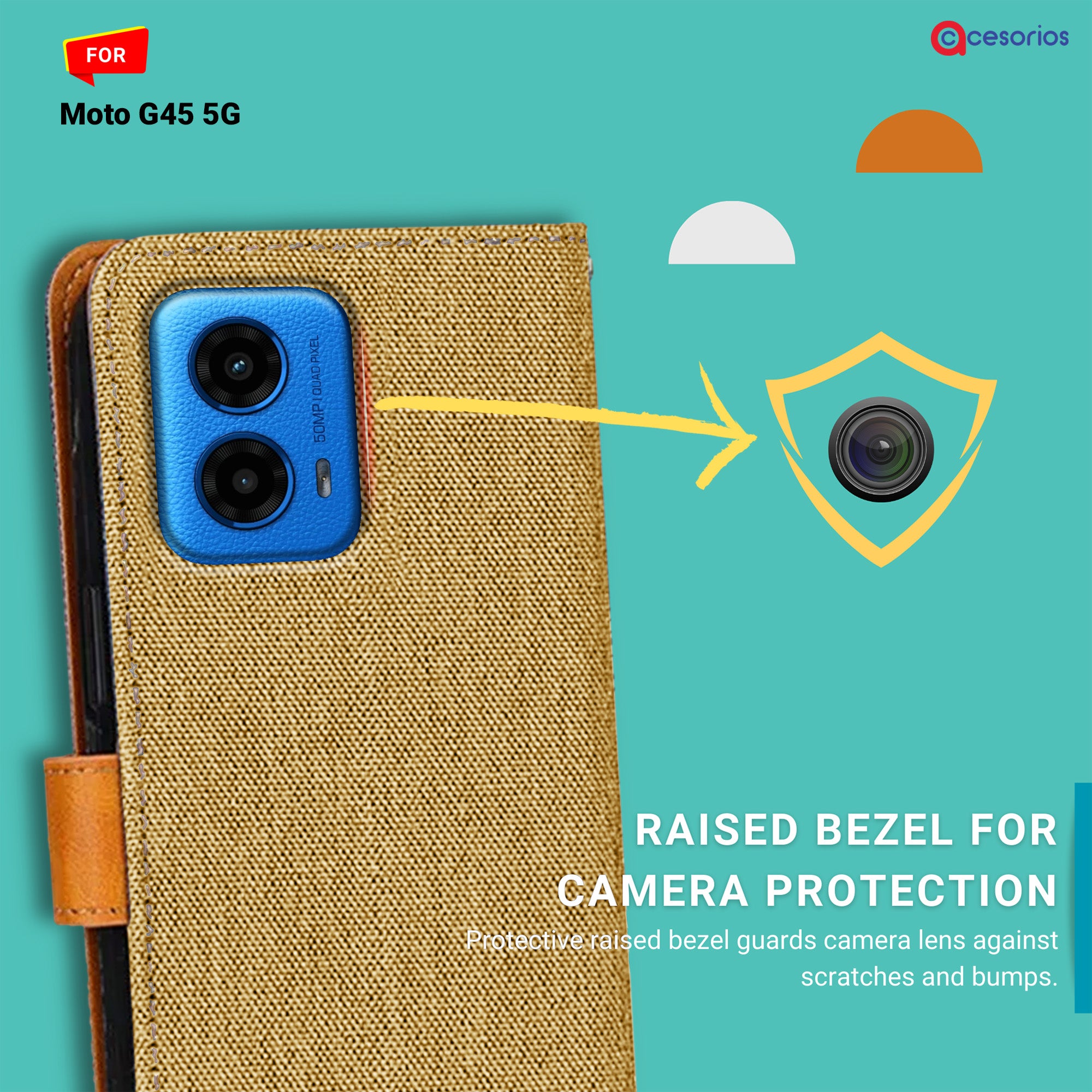 Accesorios Moto G45 5G denim flip cover – Light Brown – Image 2 #color_light brown