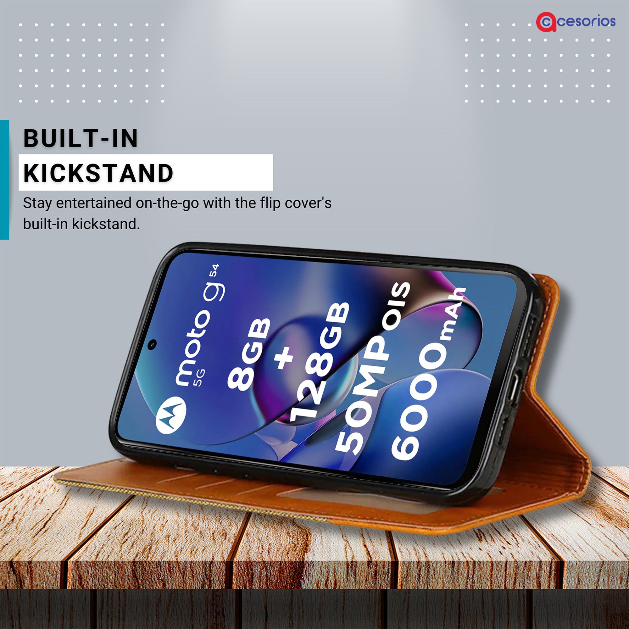 Accesorios Moto G54 5G denim flip cover – Light Brown – Image 4 #color_light brown