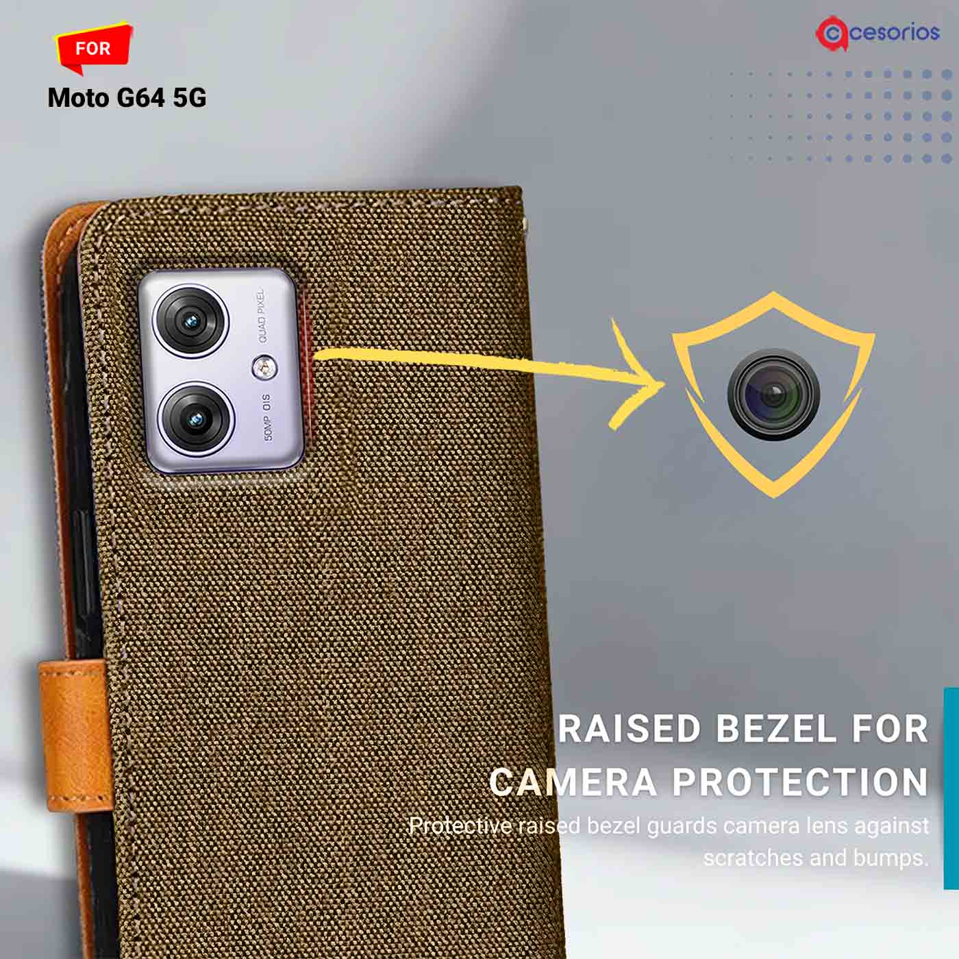 Accesorios Moto G64 5G denim flip cover – Dark Brown – Image 2 #color_dark b