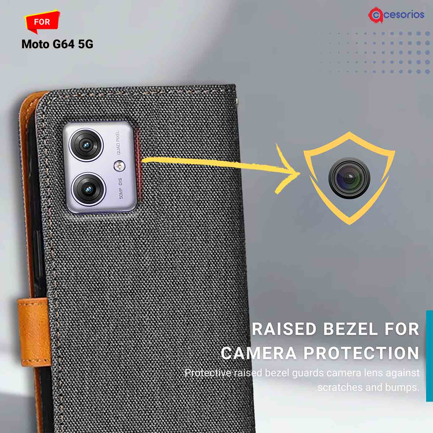 Accesorios Moto G64 5G denim flip cover – Grey – Image 2 #color_