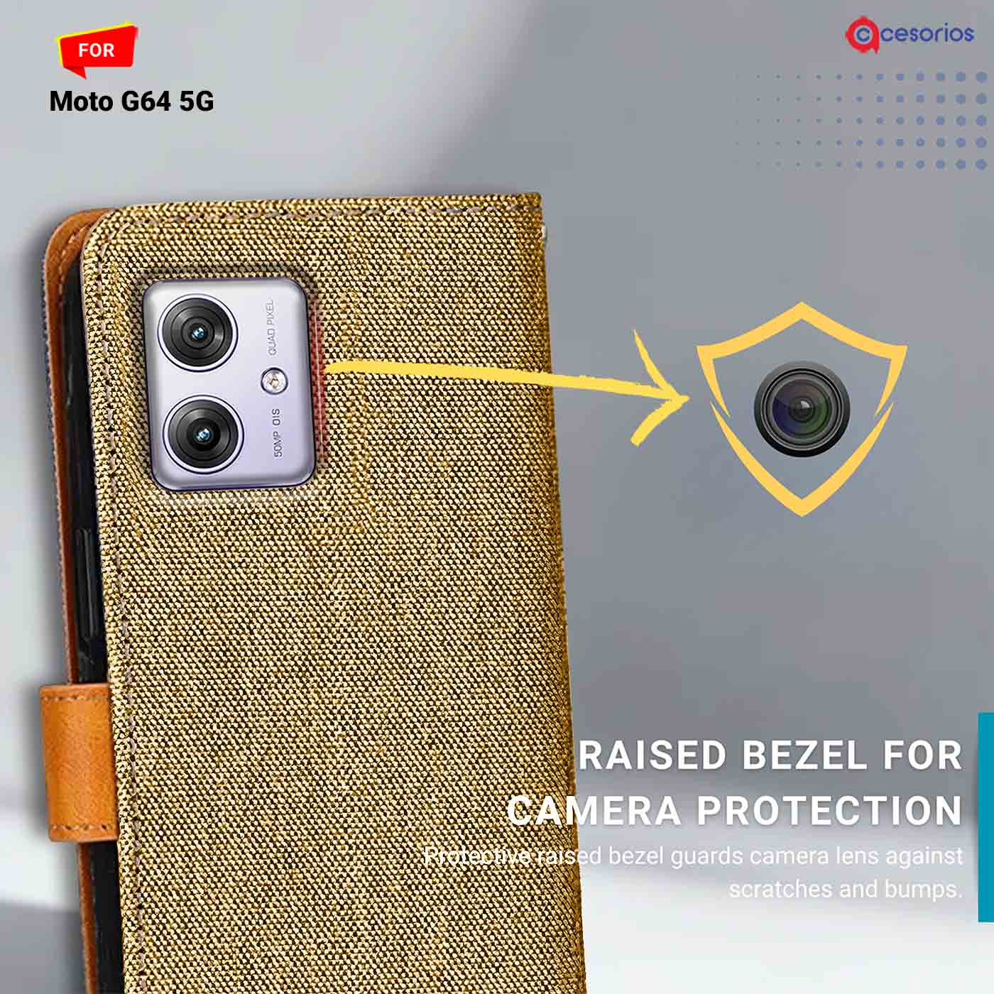 Accesorios Moto G64 5G denim flip cover – Light Brown – Image 2 #color_light b