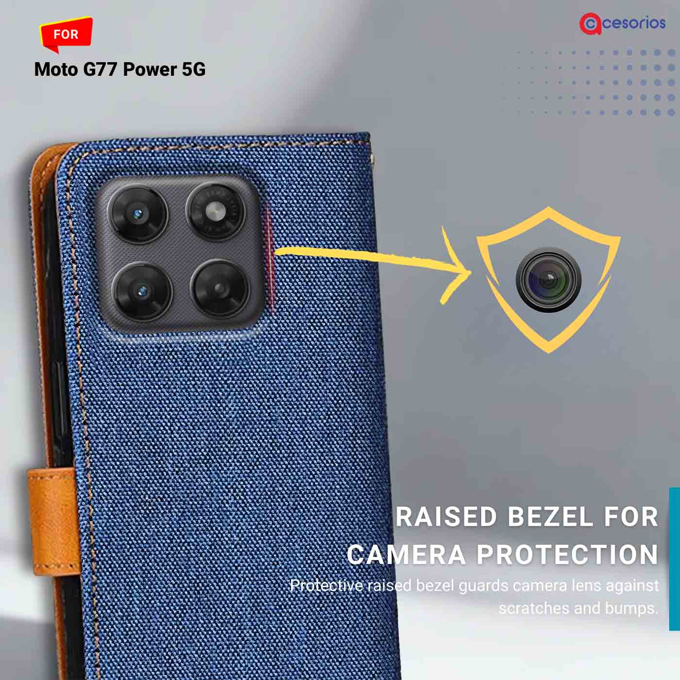 Denim & Leather back panel — Moto G77 Power 5G in Blue mobile case