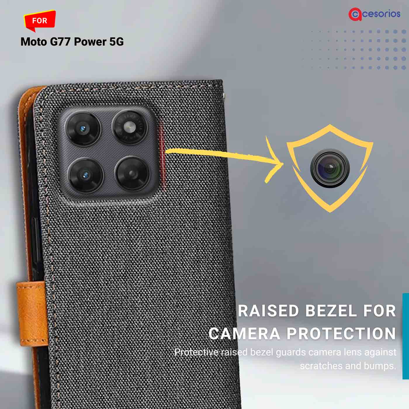 Denim & Leather back panel — Moto G77 Power 5G in Grey mobile case