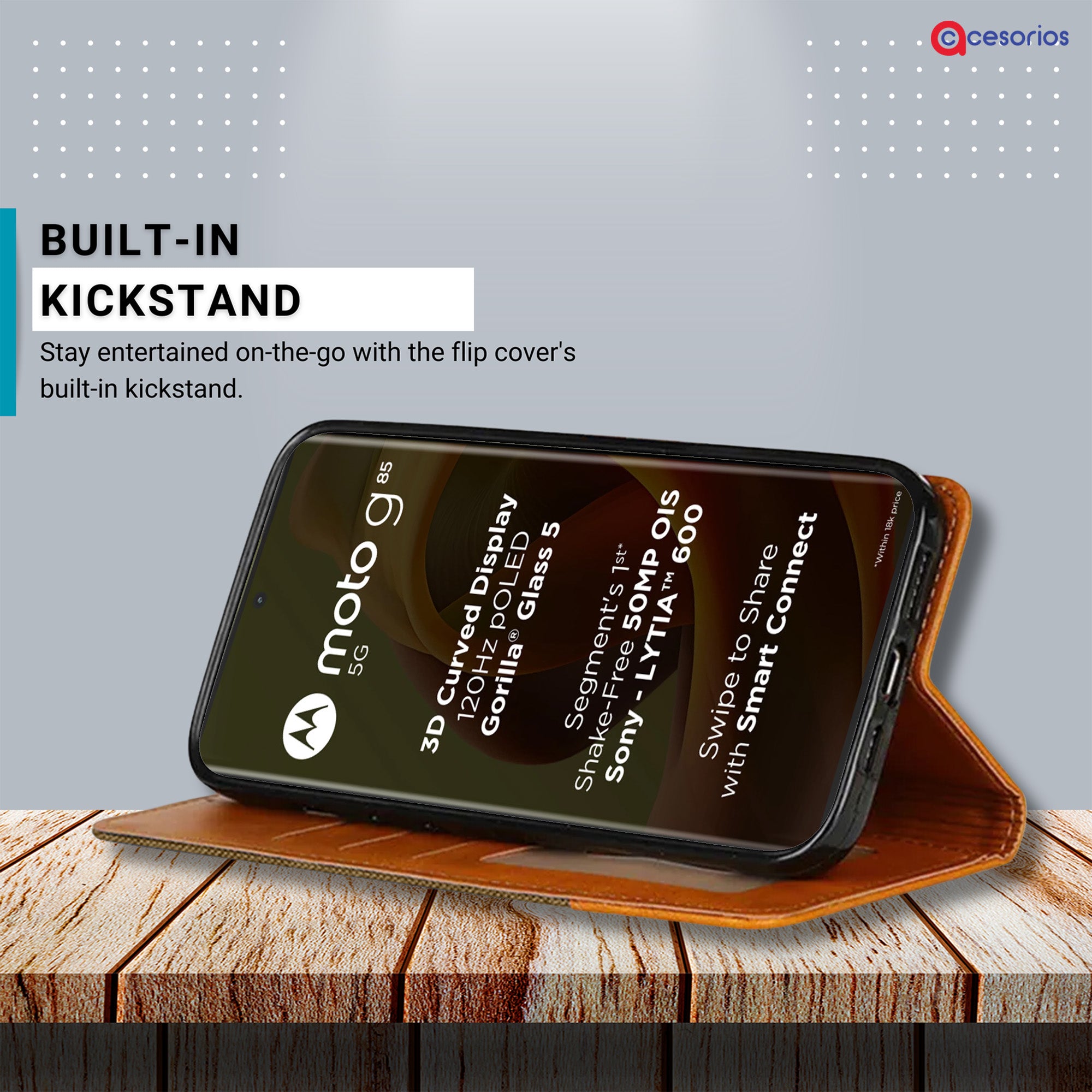 Accesorios Moto G85 5G denim flip cover – Dark Brown – Image 4 #color_dark brown