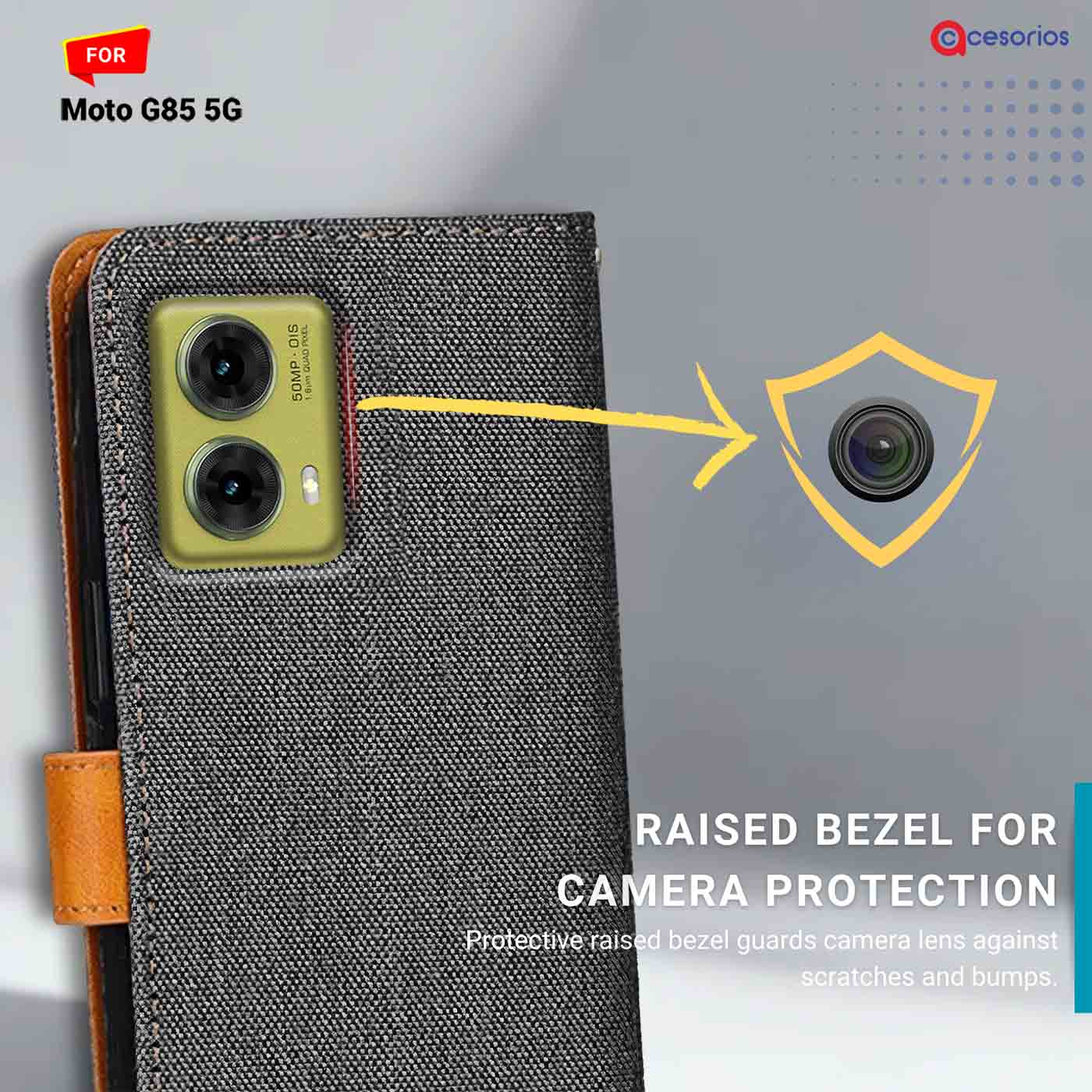 Accesorios Moto G85 5G denim flip cover – Grey – Image 2 #color_