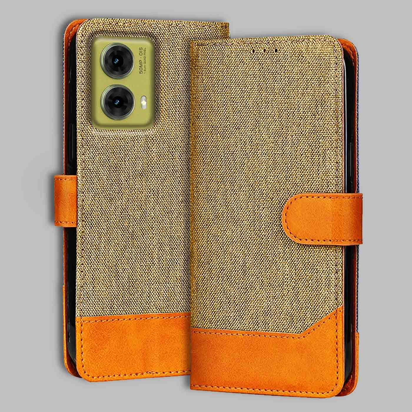 Accesorios Moto G85 5G denim flip cover – Light Brown – Image 1 #color_light b