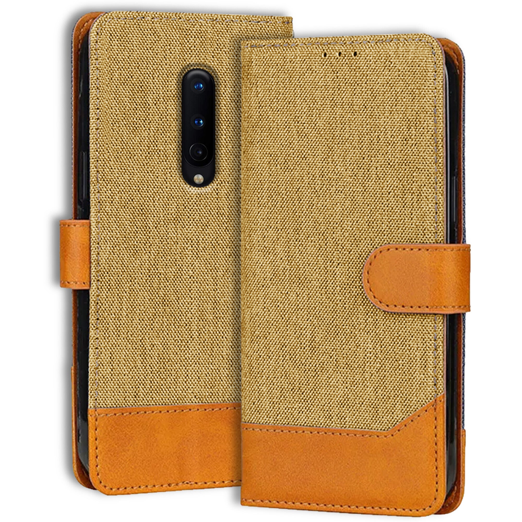Accesorios Oneplus 8 denim flip cover – Light Brown – Image 1 #color_light brown