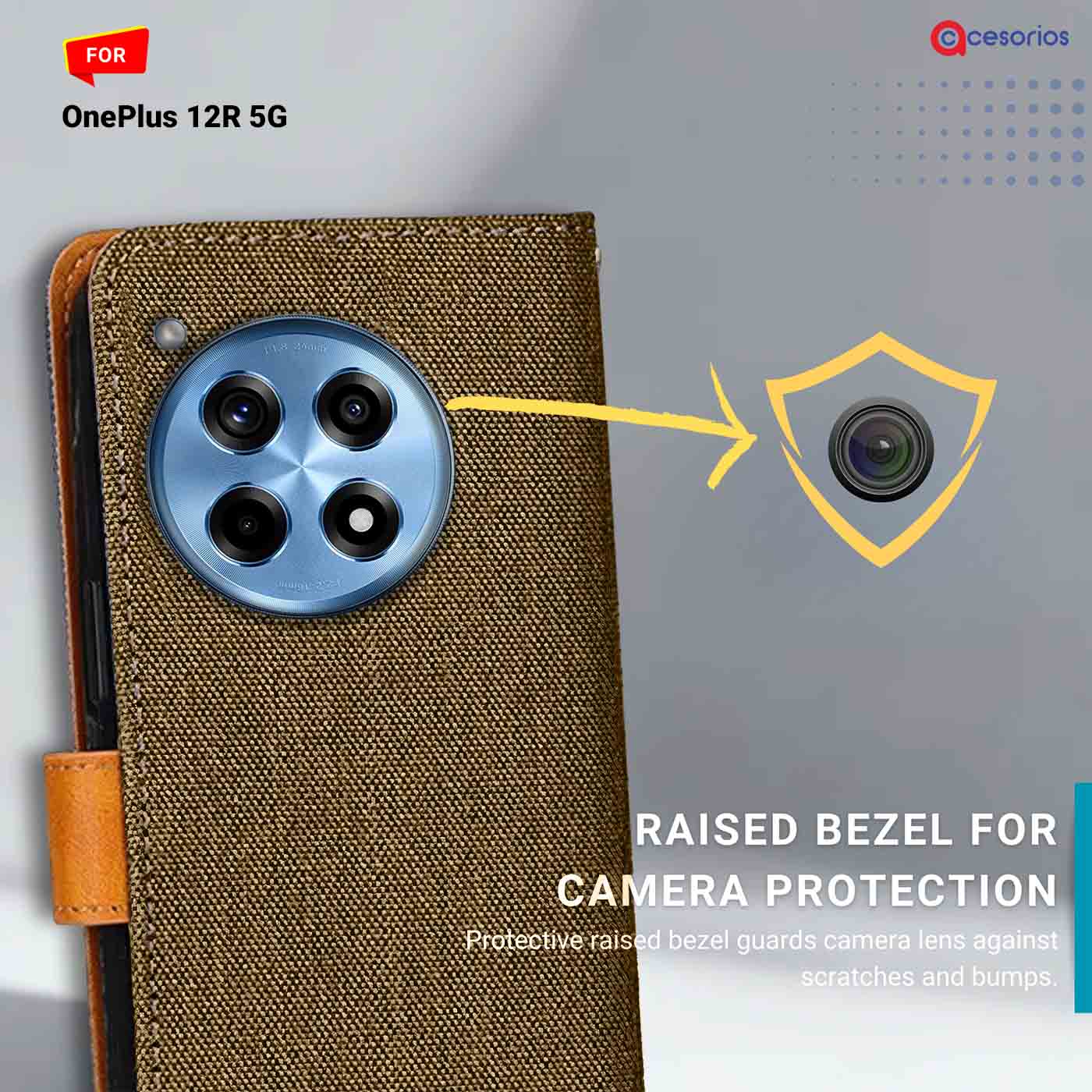 Accesorios Oneplus 12R 5G denim flip cover – Dark Brown – Image 2 #color_dark b