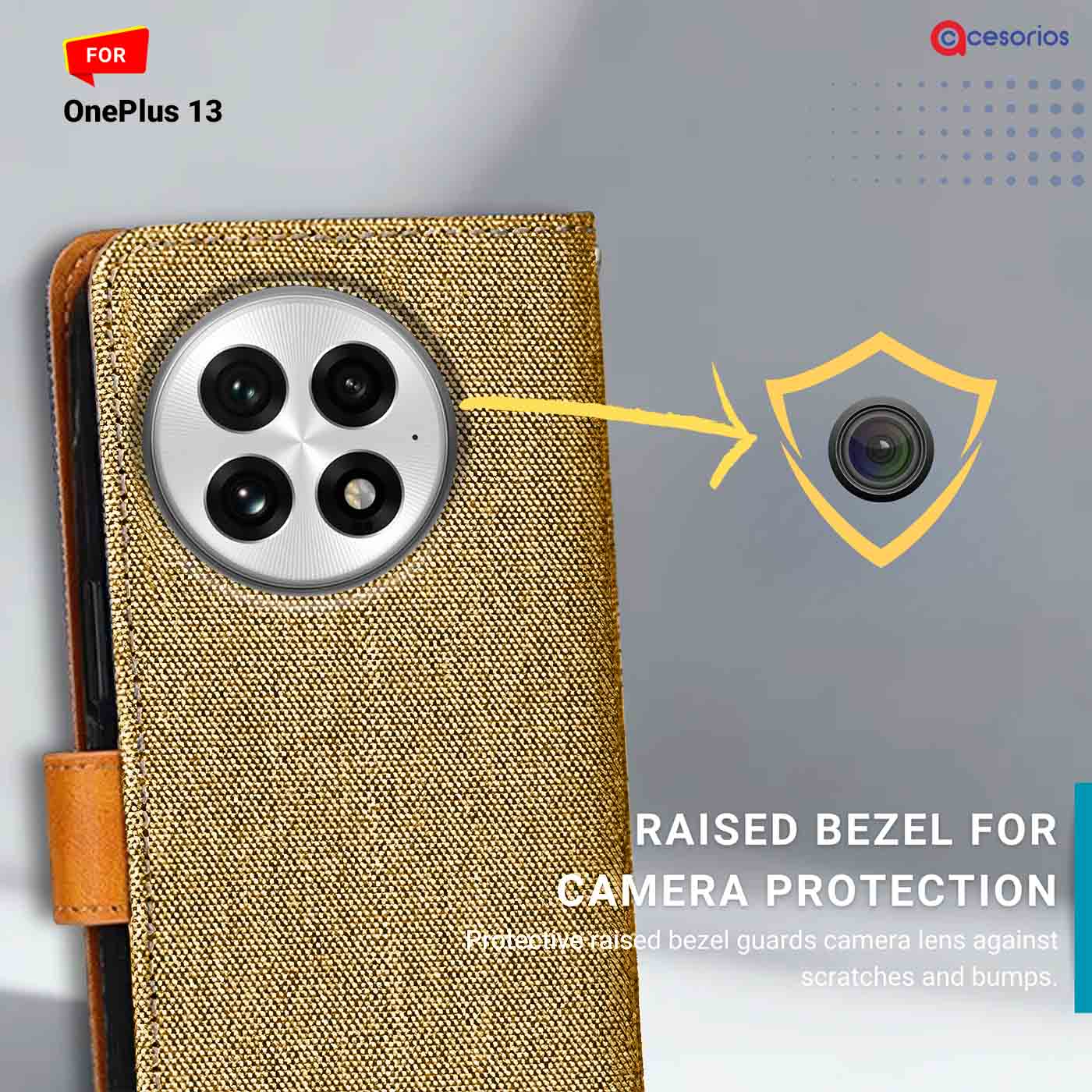 Accesorios Oneplus 13 denim flip cover – Light Brown – Image 2 #color_light b