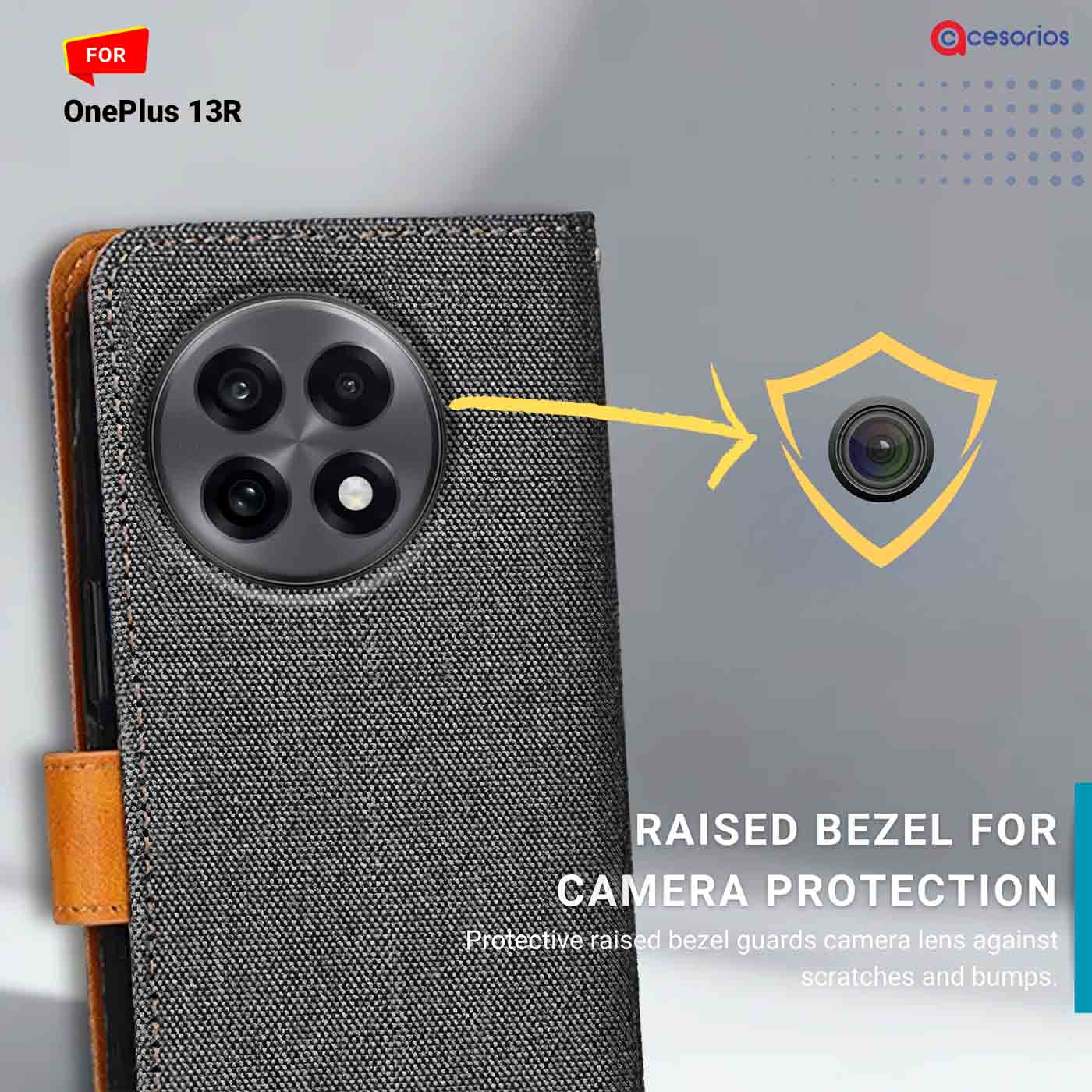 Accesorios Oneplus 13R denim flip cover – Grey – Image 2 #color_