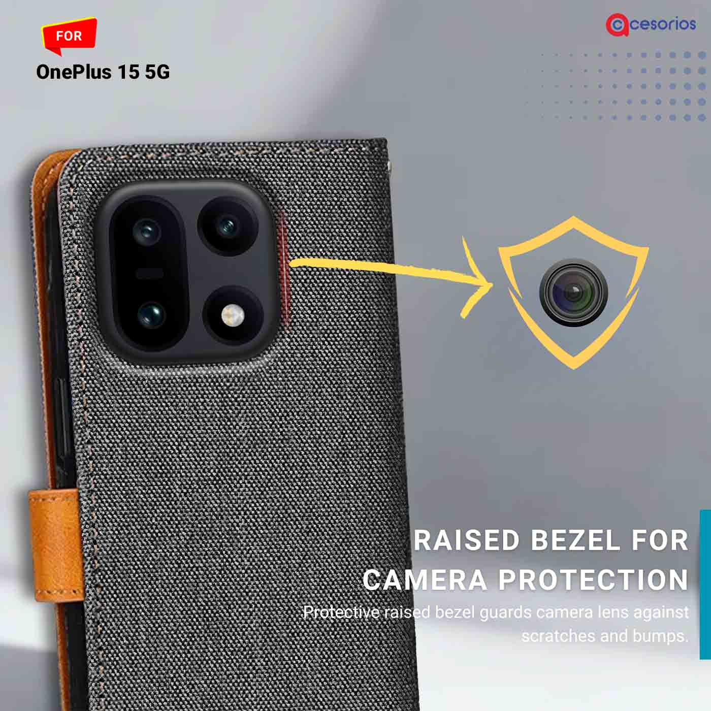 Denim & Leather back panel — OnePlus 15 5G in Grey mobile case