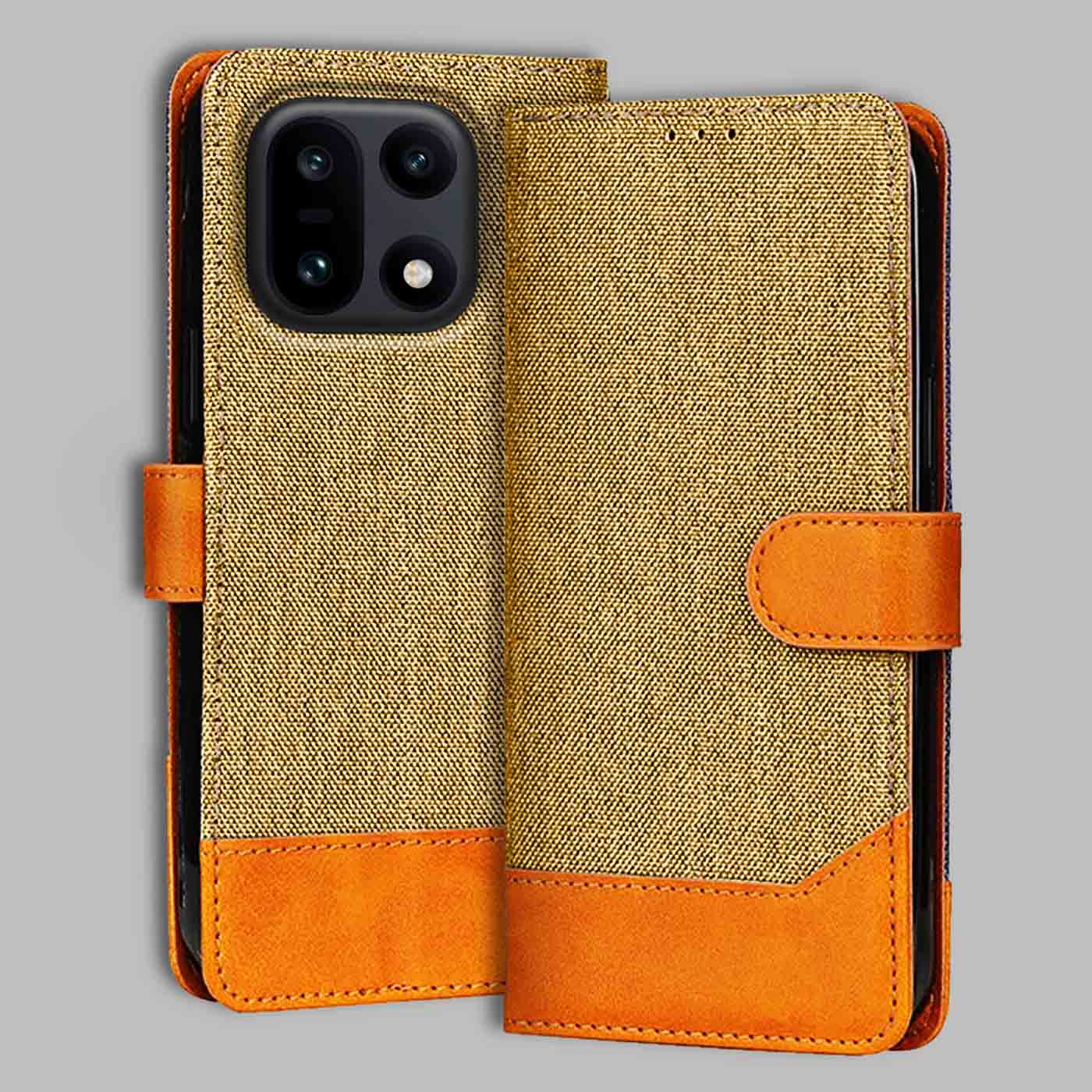OnePlus 15 5G flip cover in Light Brown — front view by Accesorios