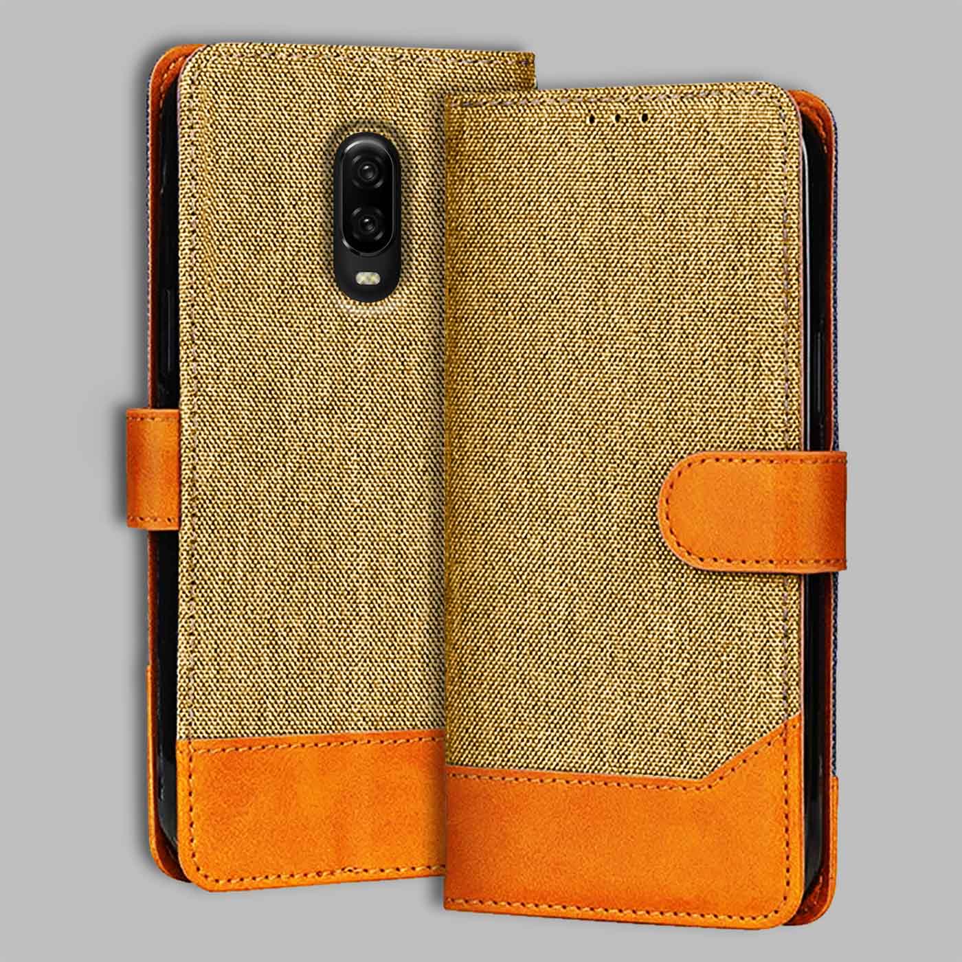 Accesorios Oneplus 6T denim flip cover – Light Brown – Image 1 #color_light b