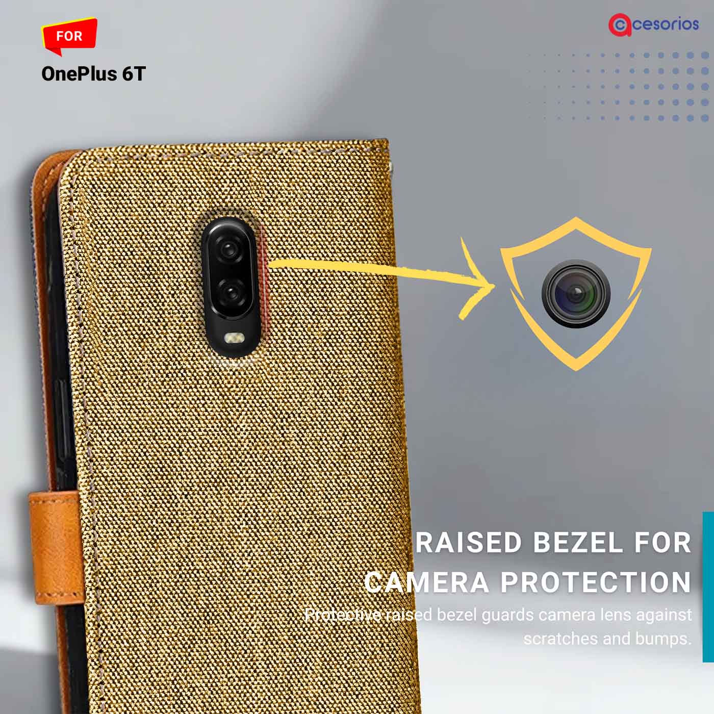 Accesorios Oneplus 6T denim flip cover – Light Brown – Image 2 #color_light b