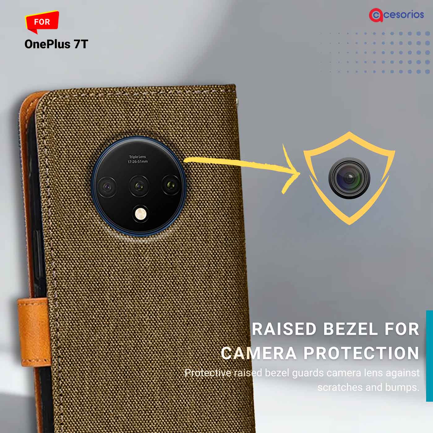 Accesorios Oneplus 7T denim flip cover – Dark Brown – Image 2 #color_dark b