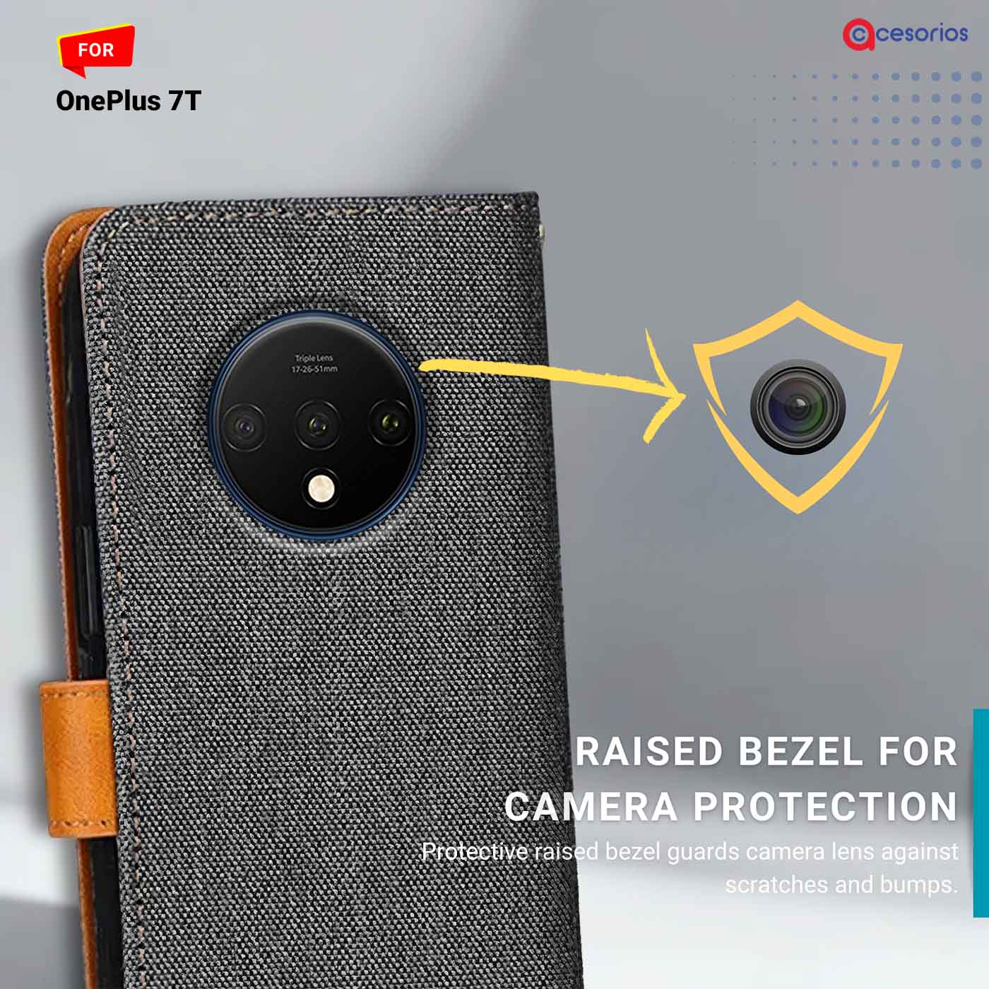 Accesorios Oneplus 7T denim flip cover – Grey – Image 2 #color_