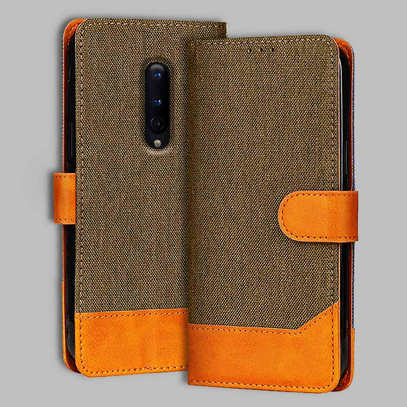 Accesorios Oneplus 8 denim flip cover – Dark Brown – Image 1 #color_dark b