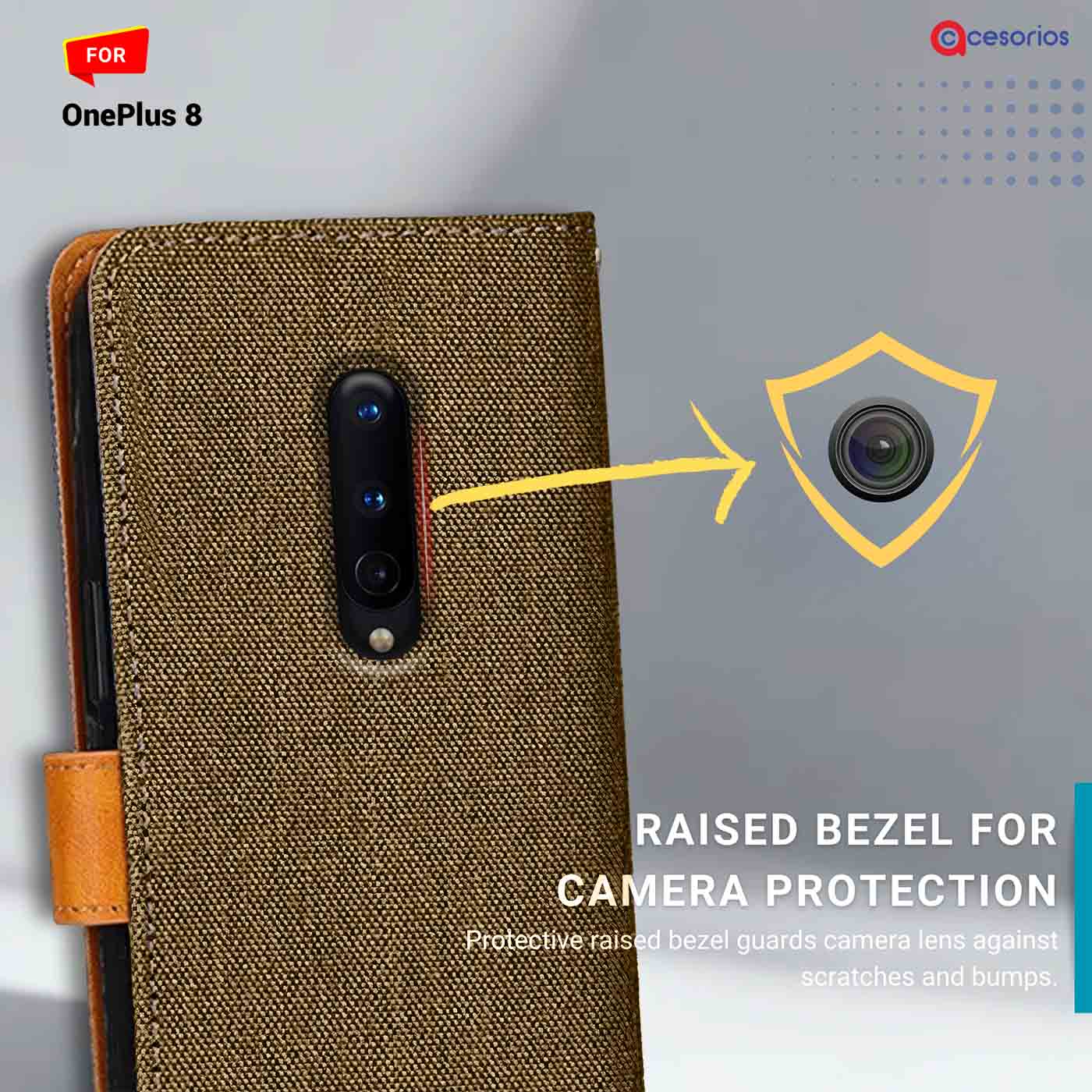 Accesorios Oneplus 8 denim flip cover – Dark Brown – Image 2 #color_dark b