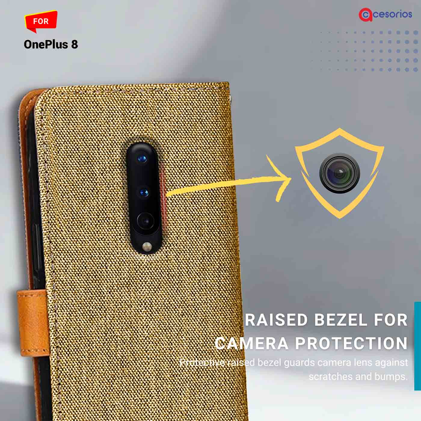 Accesorios Oneplus 8 denim flip cover – Light Brown – Image 2 #color_light b