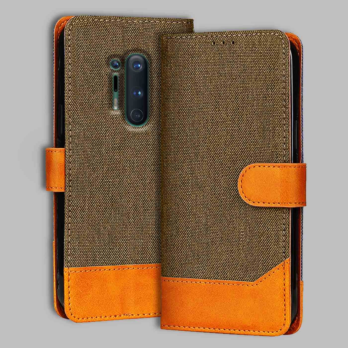 Accesorios Oneplus 8 Pro denim flip cover – Dark Brown – Image 1 #color_dark b