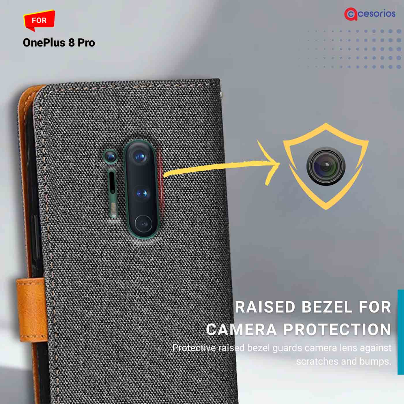 Accesorios Oneplus 8 Pro denim flip cover – Grey – Image 2 #color_