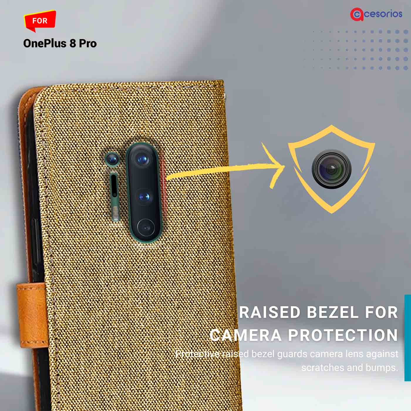 Accesorios Oneplus 8 Pro denim flip cover – Light Brown – Image 2 #color_light b