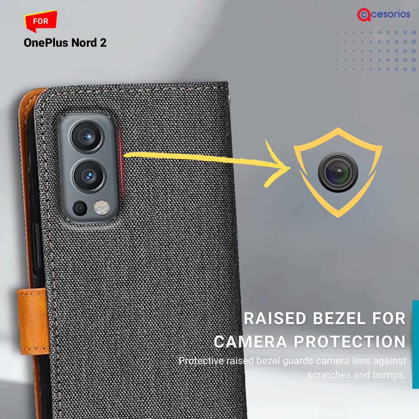Accesorios Oneplus Nord 2 denim flip cover – Grey – Image 2 #color_