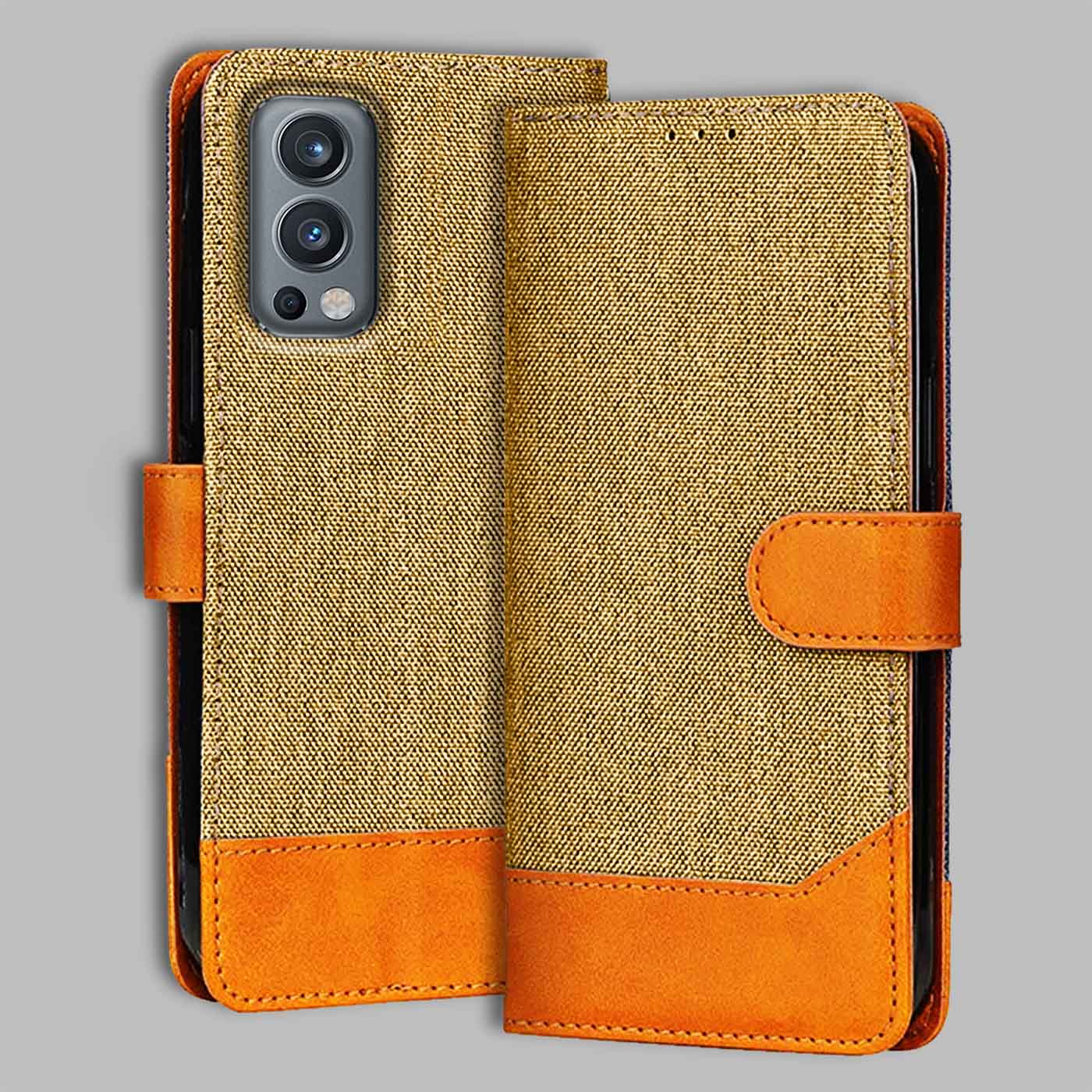 Accesorios Oneplus Nord 2 denim flip cover – Light Brown – Image 1 #color_light b