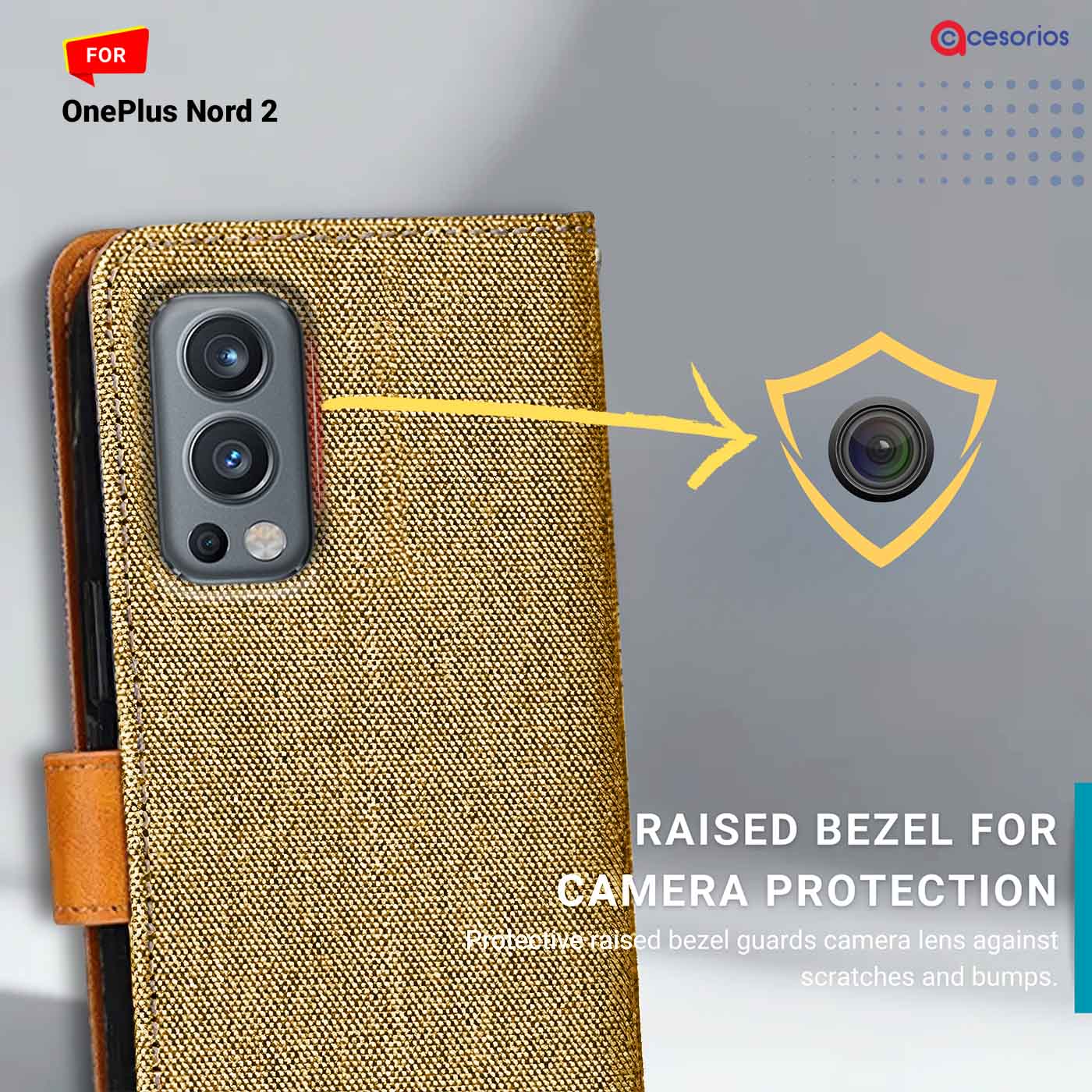 Accesorios Oneplus Nord 2 denim flip cover – Light Brown – Image 2 #color_light b