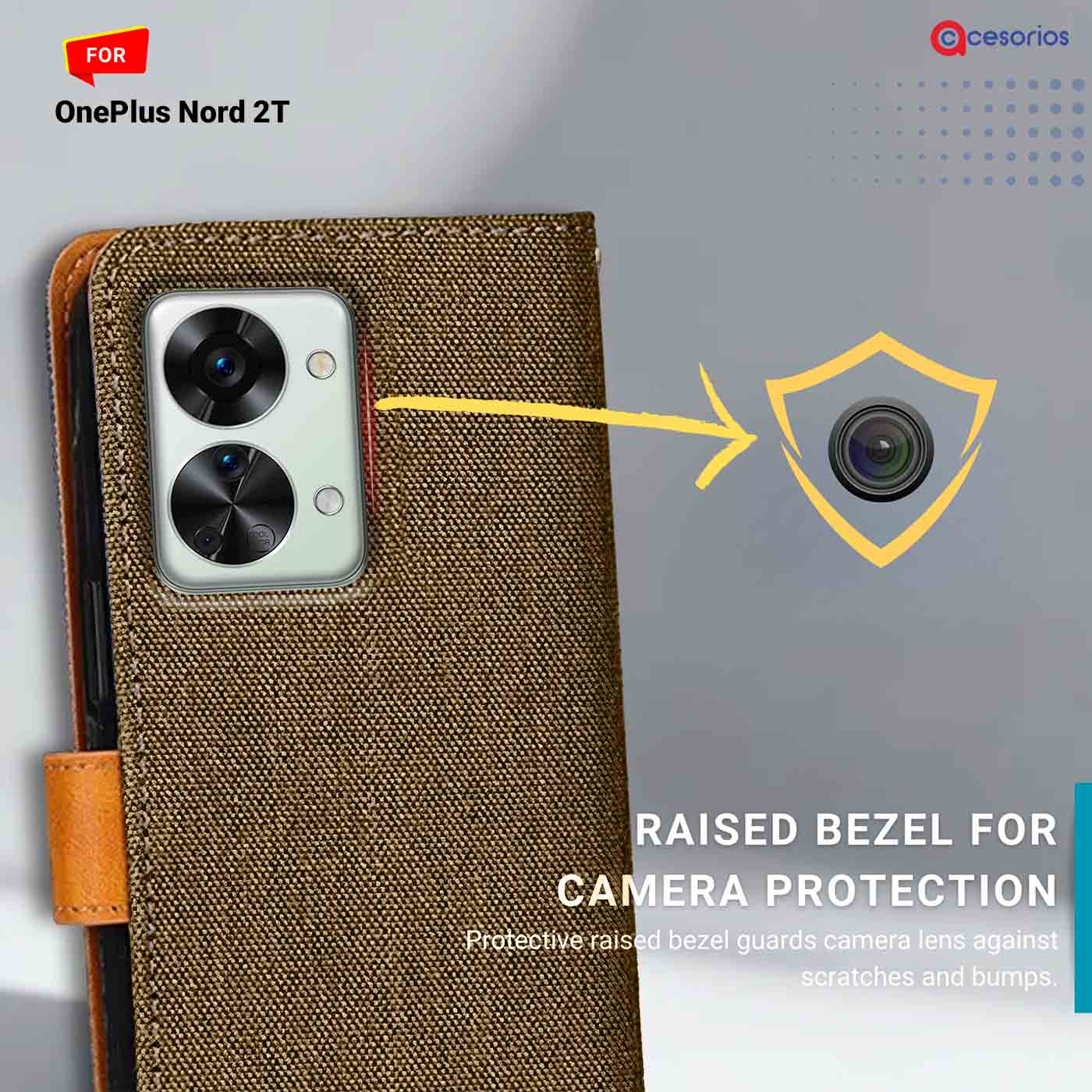 Accesorios Oneplus Nord 2T denim flip cover – Dark Brown – Image 2 #color_dark b