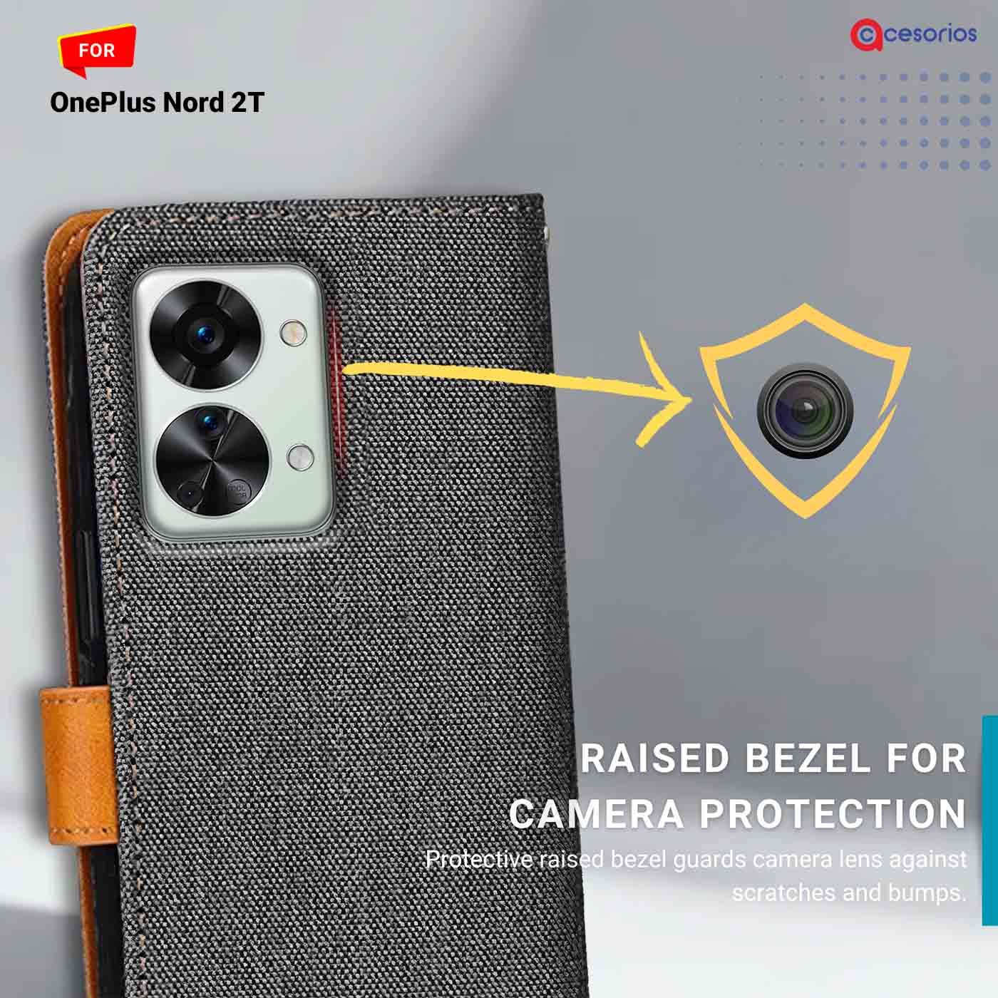 Accesorios Oneplus Nord 2T denim flip cover – Grey – Image 2 #color_
