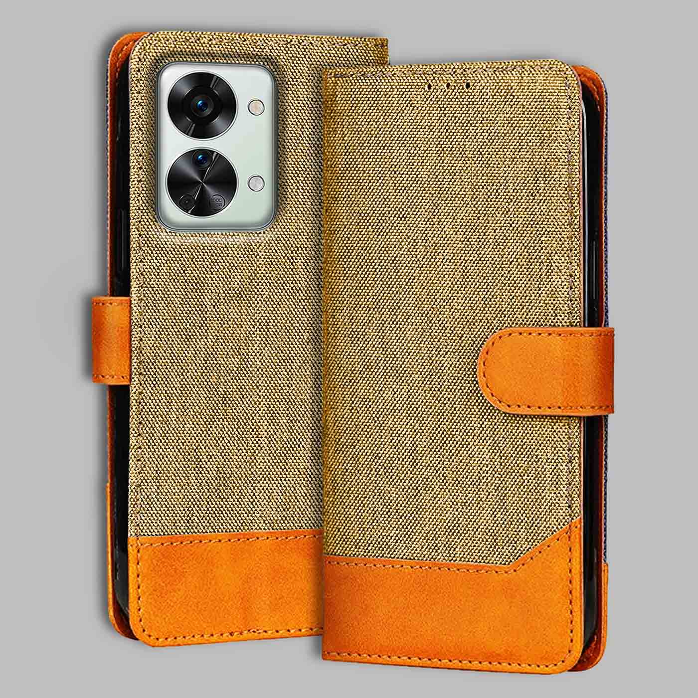 Accesorios Oneplus Nord 2T denim flip cover – Light Brown – Image 1 #color_light b