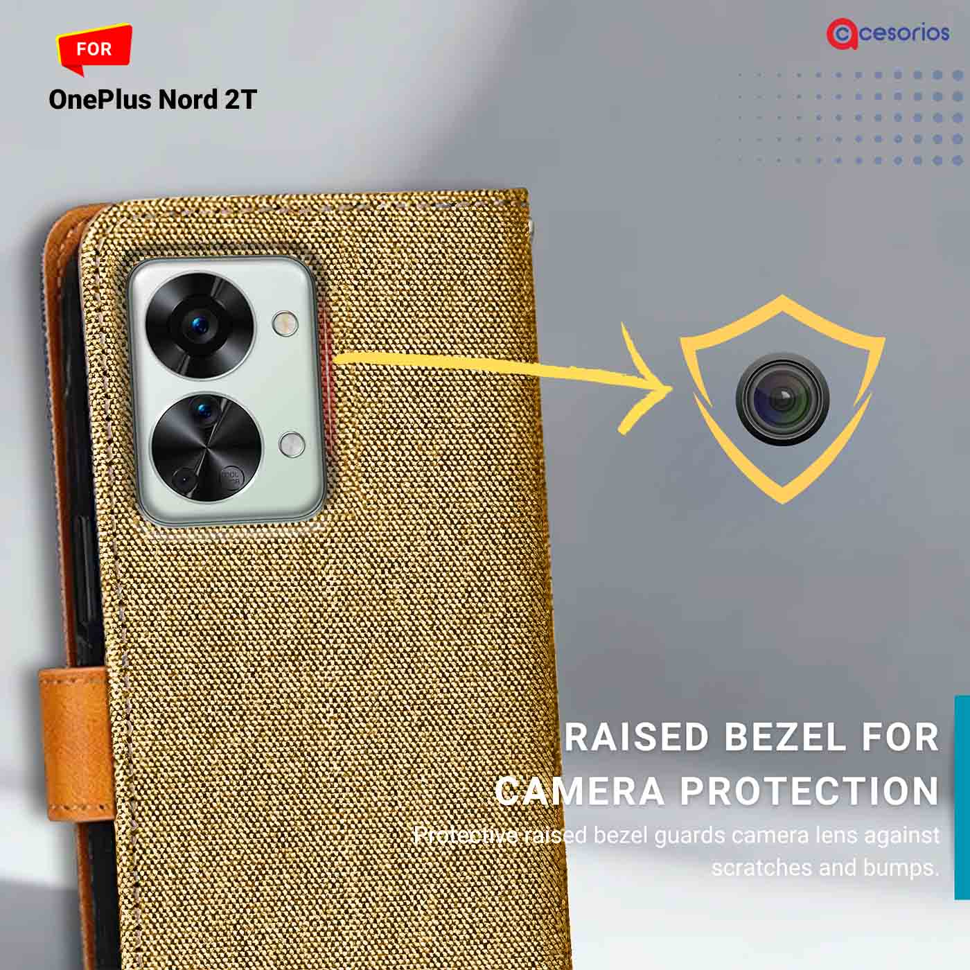 Accesorios Oneplus Nord 2T denim flip cover – Light Brown – Image 2 #color_light b