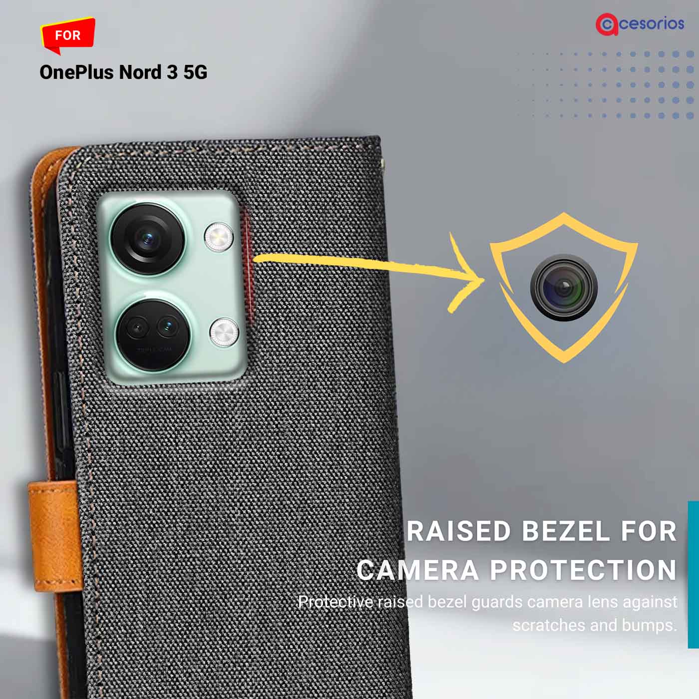 Accesorios Oneplus Nord 3 5G denim flip cover – Grey – Image 2 #color_