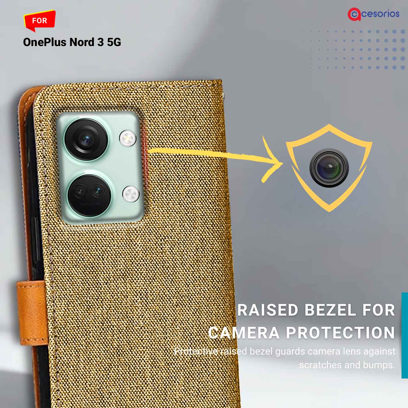 Accesorios Oneplus Nord 3 5G denim flip cover – Light Brown – Image 2 #color_light b